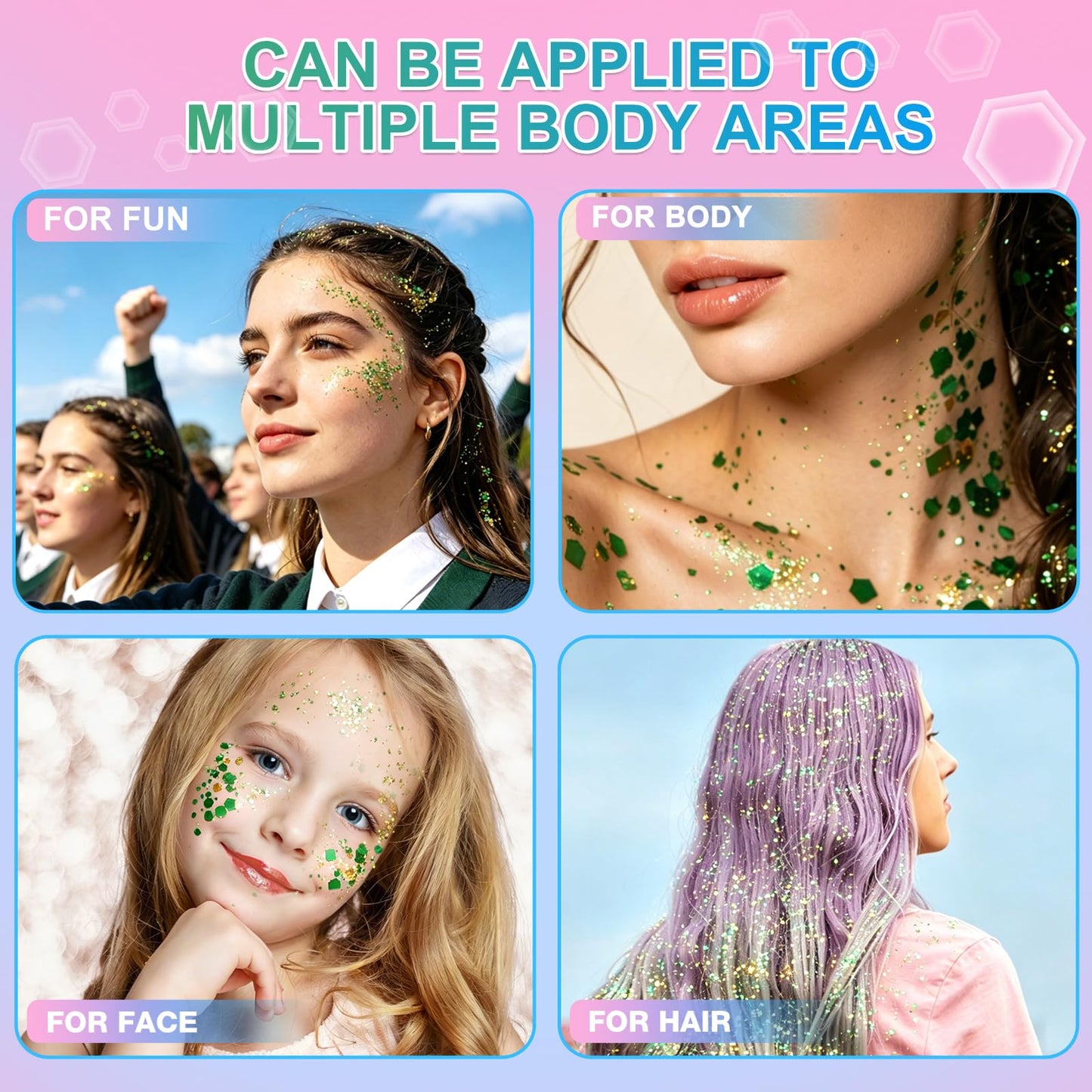 Pink Body Glitter Gel(18ml*2),Self-Adhesive Cosmetic Glitter for Women Kids