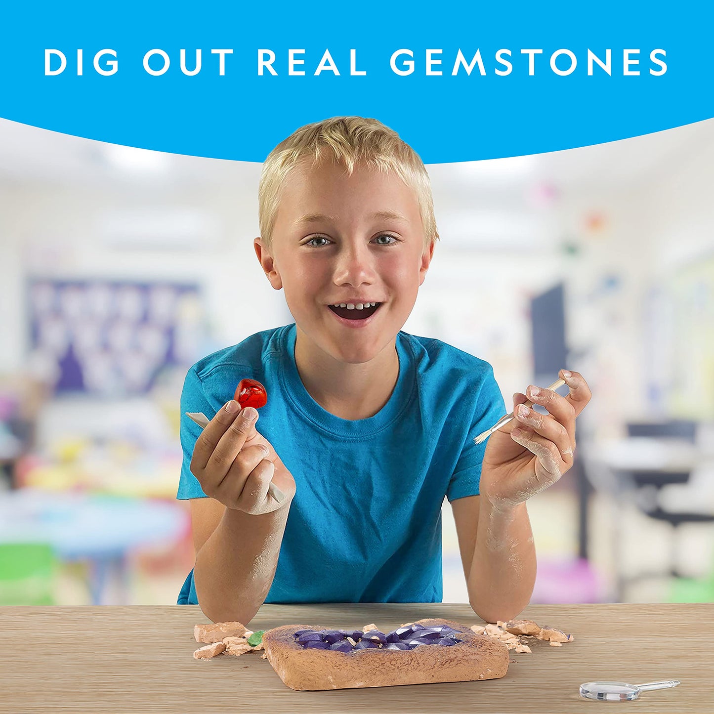 NATIONAL GEOGRAPHIC Mega Gemstone Dig Kit – Excavate 15 Real Gems & Crystals, Fun Science Kit & Rock Mining Gift for Kids, Boys & Girls