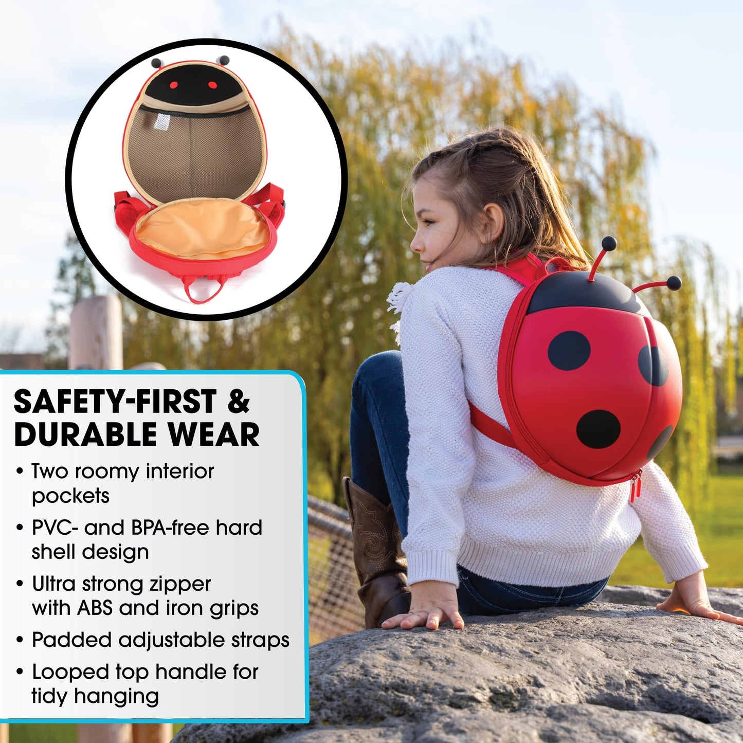 KIDDIETOTES Ladybug Backpack for Toddlers, Children, Perfect for Daycare, Preschool, Kindergarten, Elementary School