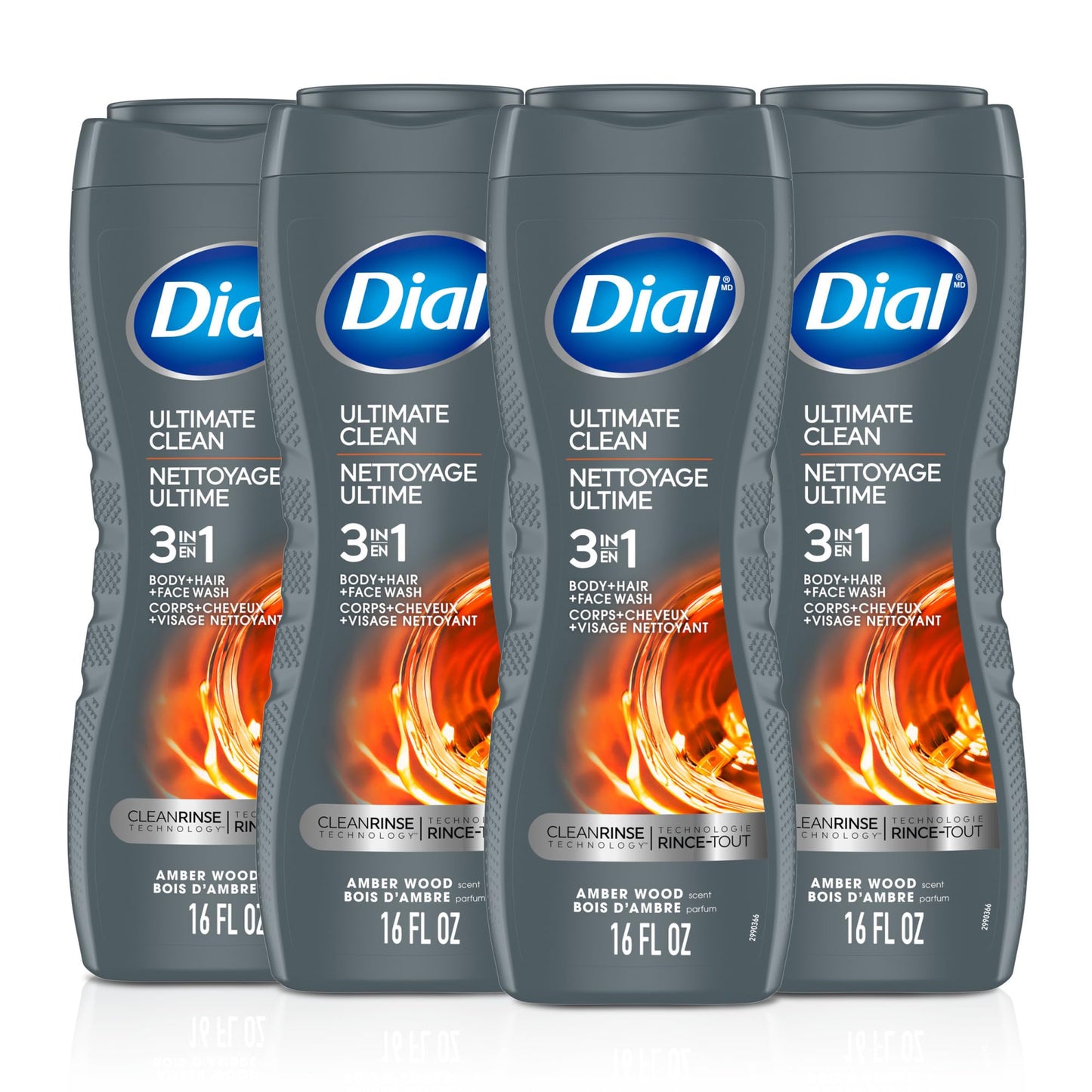 Dial Men 3 in 1 Body, Hair and Face Wash, Ultimate Clean, 16 Fl Oz, Pack of 4, Amber Woods Scent, Cleanses Deep + Gentle on Skin with Clean Rinse Beauty & Personal Care Dial
