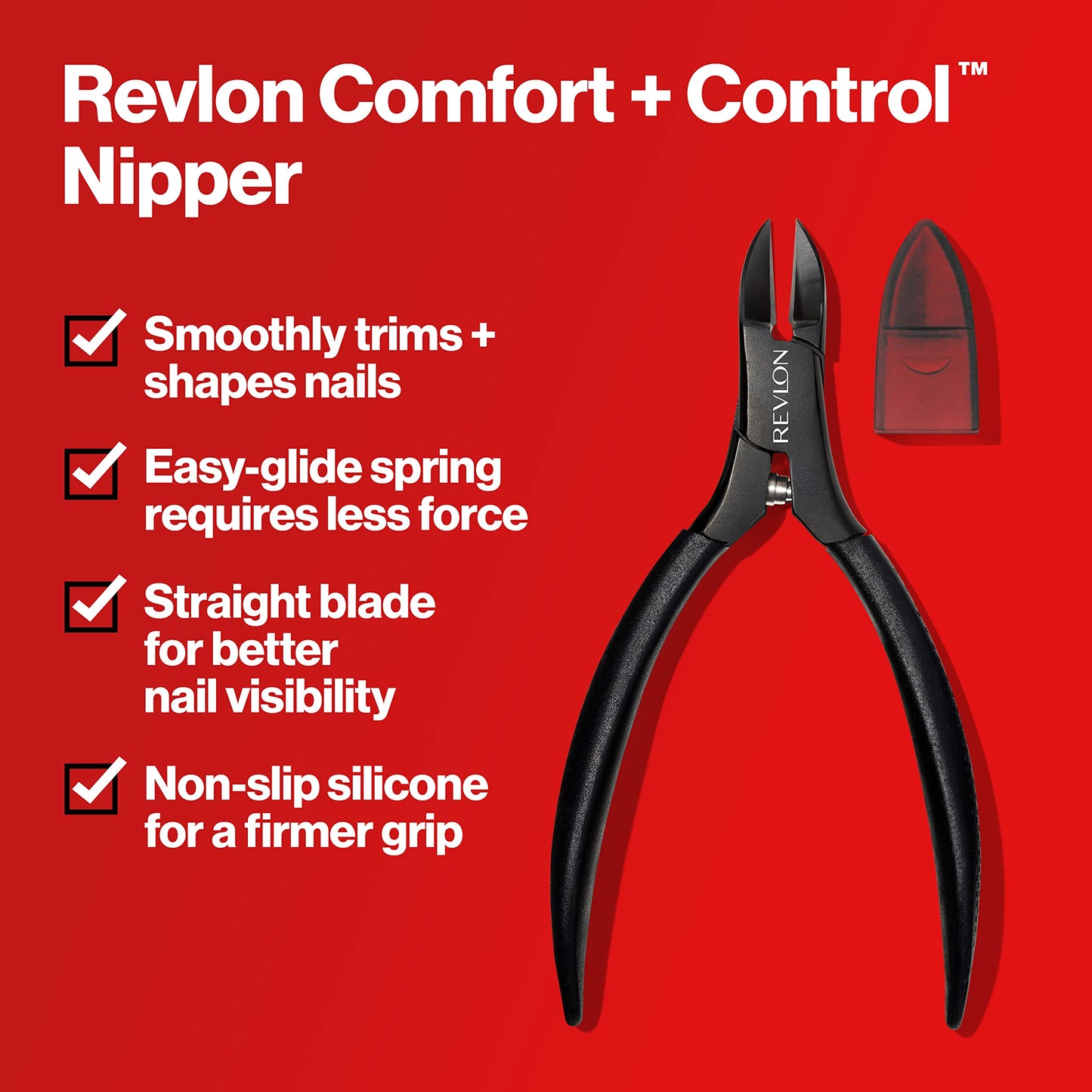 Revlon Comfort and Control Nail Nipper, Easy to Use Trimmer for Manicures, Stocking Stuffer for Women & Men, 1 Count