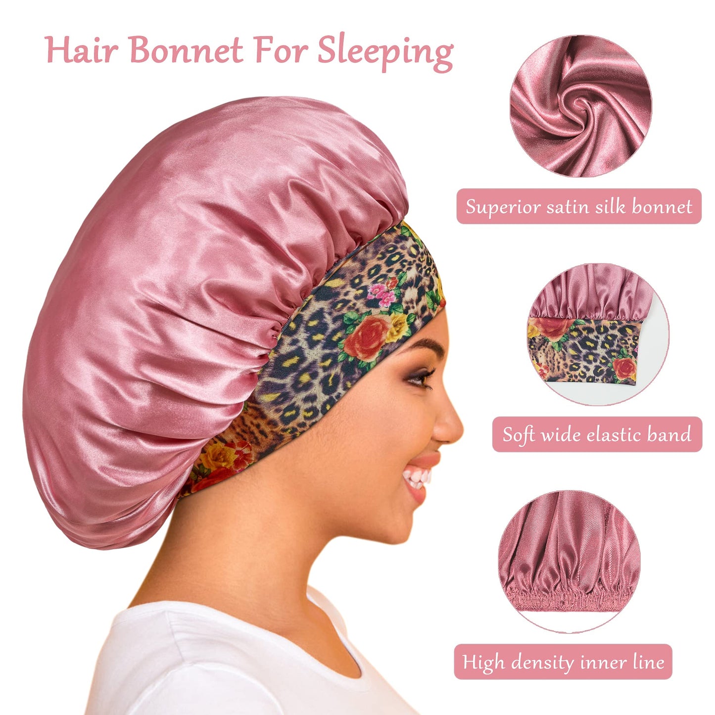 3 Pack Satin Bonnet Silk Hair Bonnet for Sleeping, Sleep Bonnets for Women Large Wide Soft Band Sleep Cap for Curly Hair Braids Beauty and Personal Care PHILIGHTS