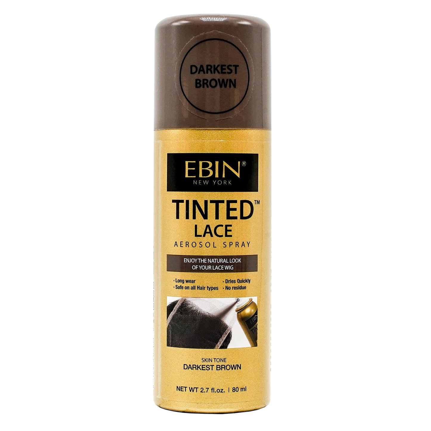 EBIN NEW YORK Tinted Lace Spray Darkest Brown | Water Resistant & High Pigment Lace Tint for Wig | Even Spray, No Residue & Natural Finish | 2.7 Fl Oz