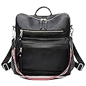 KOOIJNKO Women's Vintage Washed Leather Backpack Purse, Black, 33x15x36cm