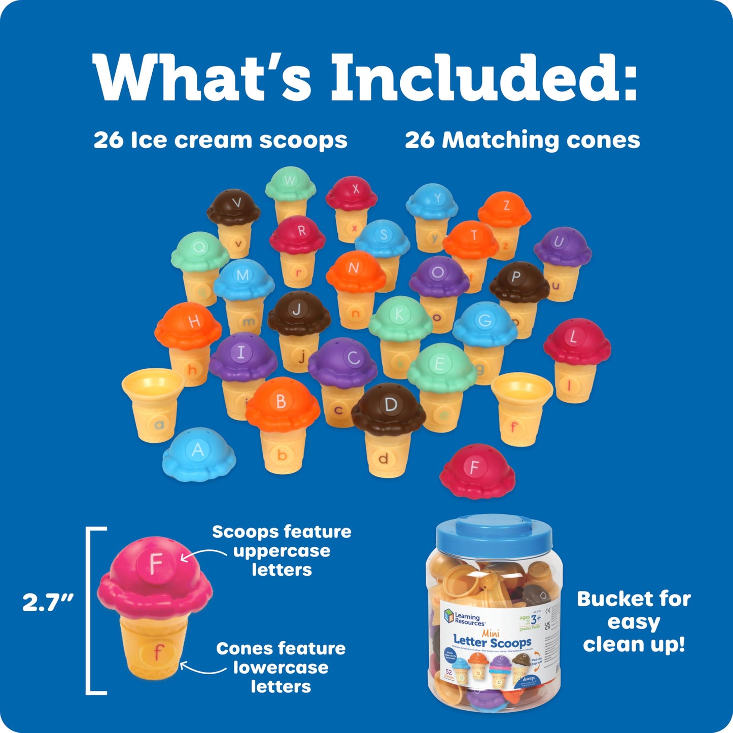 Learning Resources Mini Letter Scoops,Preschool Learning Toys, Stacking Toys, Montessori Toys,Kids Easter Gifts, Ages 3+, 52 Pieces