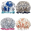 Wrapables® Stylish Double Layer Waterproof Shower Caps (Set of 4), Majestic Floral