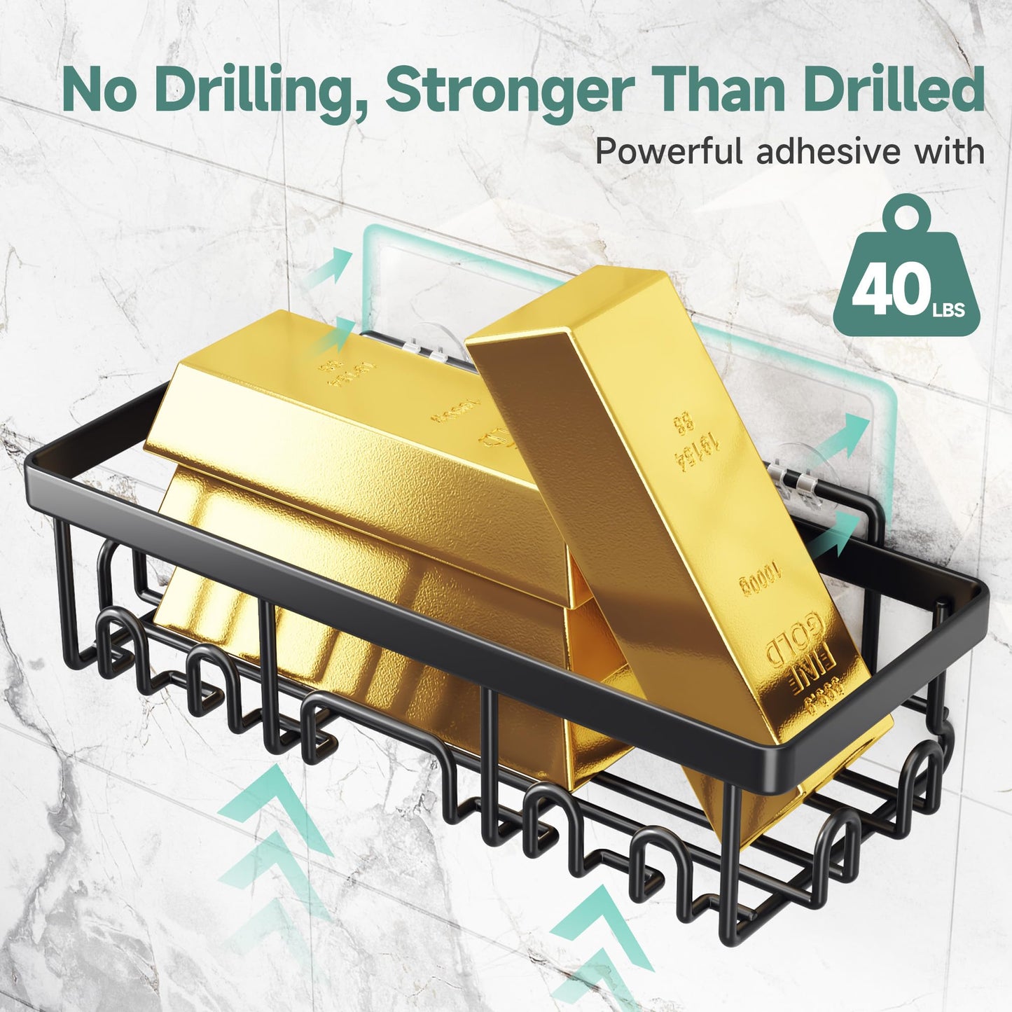 Veken 6-Pack Shower Caddy Set – Rustproof Adhesive Wall Shelves with Soap Holder, No Drilling, Large Capacity Bathroom Organizer