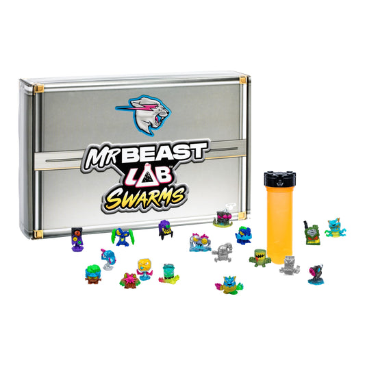 MrBeast Lab Swarms Series 2 Atomic Cash Case – 18-Pack Collectible 1" Micro Beasts with Ultra Rare & Special Edition Figures for Kids 5+