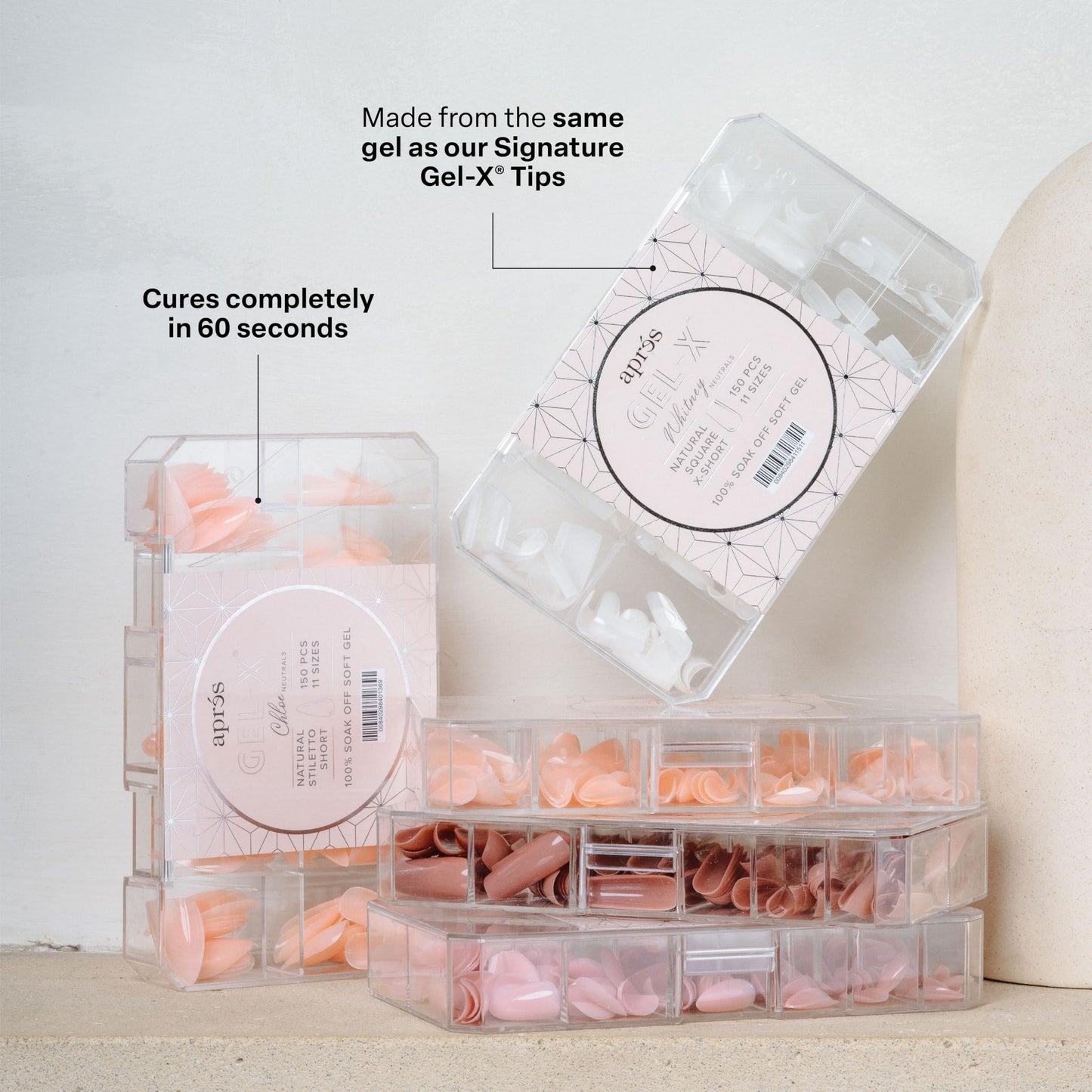 Apres Neutrals Gel-X Chloe Box Of Nail Tips, 11 Sizes 00-9, Soft Gel Tip Box (150pcs) (Natural Coffin Extra Short, 150) Beauty & Personal Care APRÉS