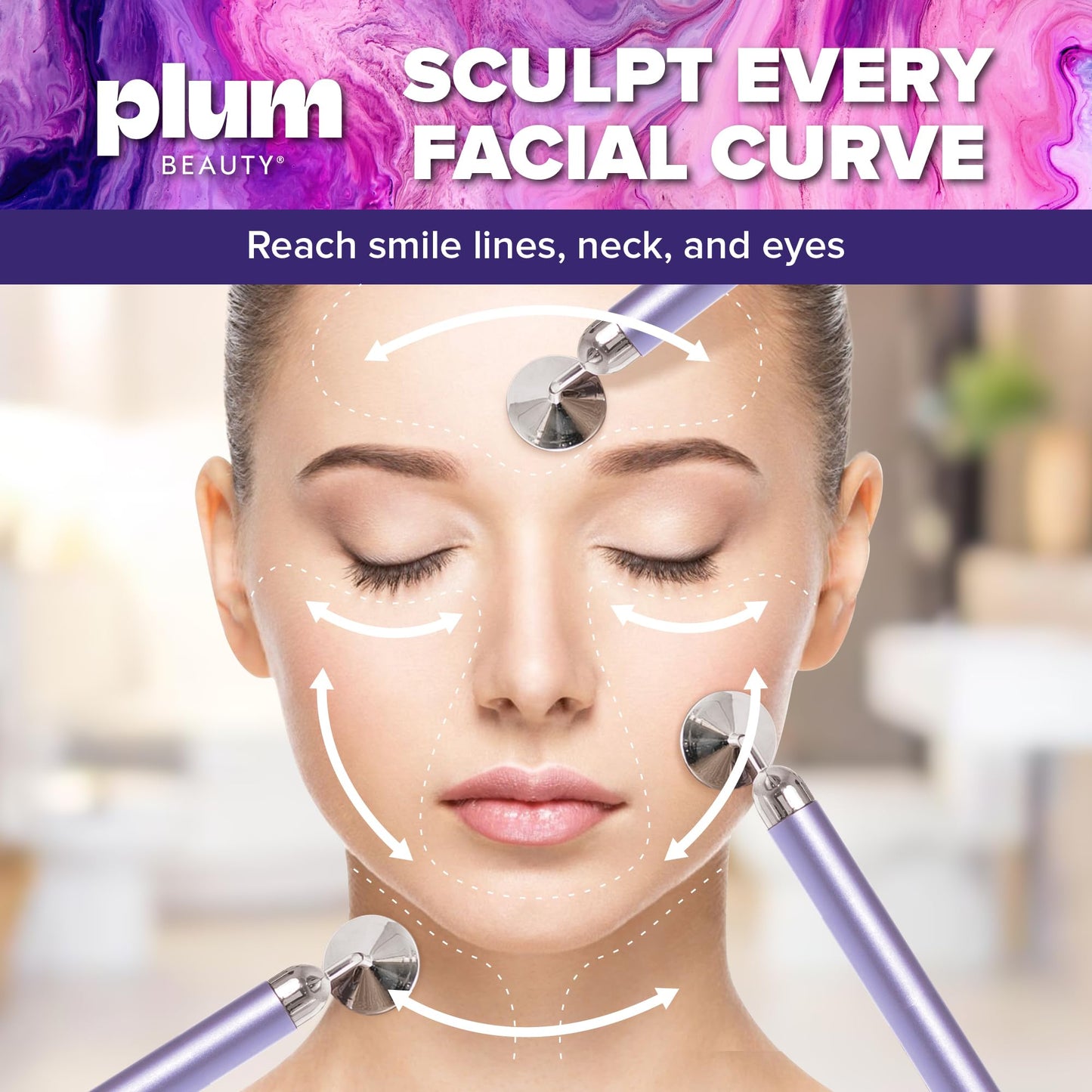 Plum Beauty Rose Quartz Face Massager Tool - Electric Face Roller for Skin