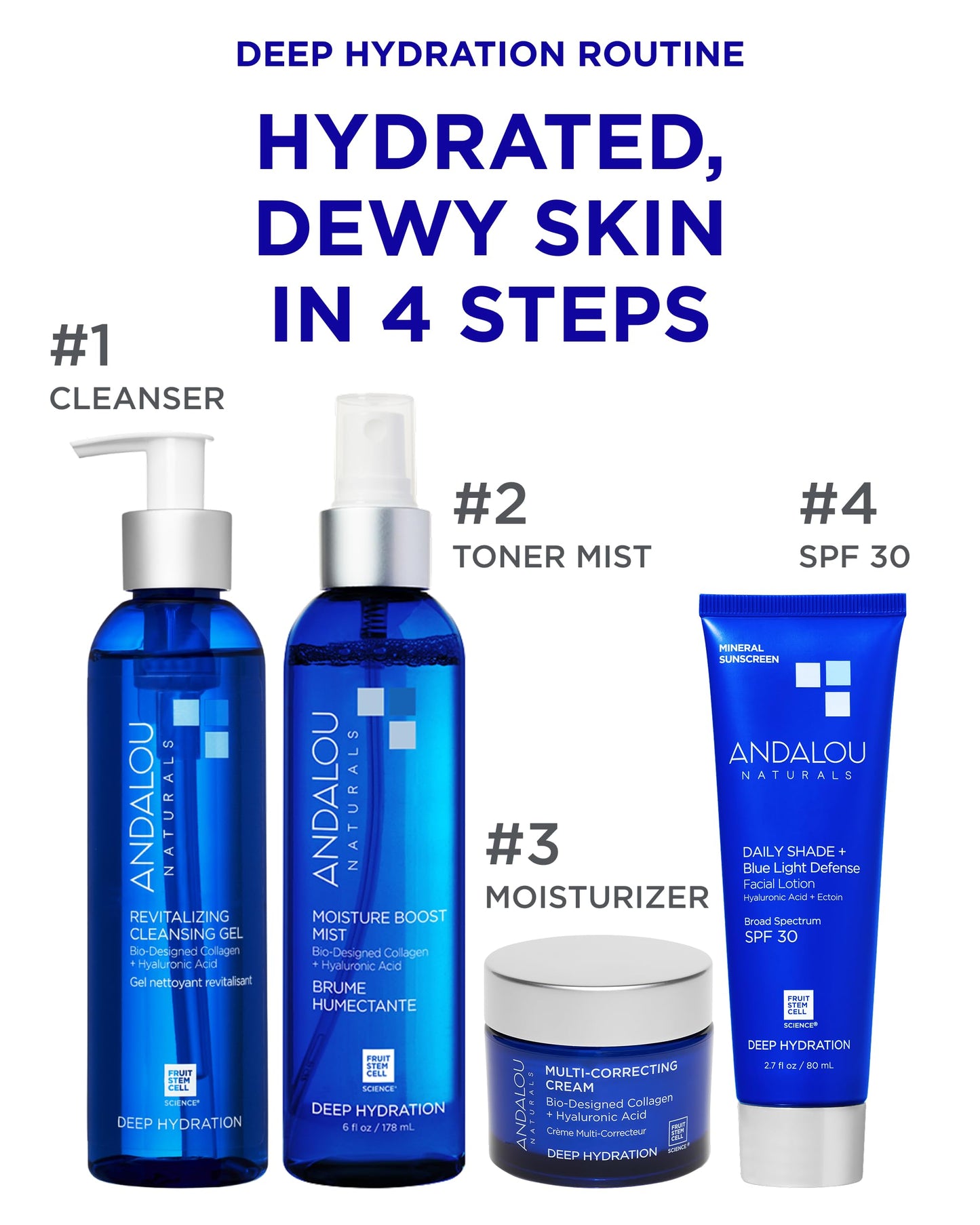 Andalou Naturals Deep Hydration Face Moisturizer Multi-Correcting Cream - Daily Skincare With Hyaluronic Acid, Vegan Collagen, & Fruit Stem Cells