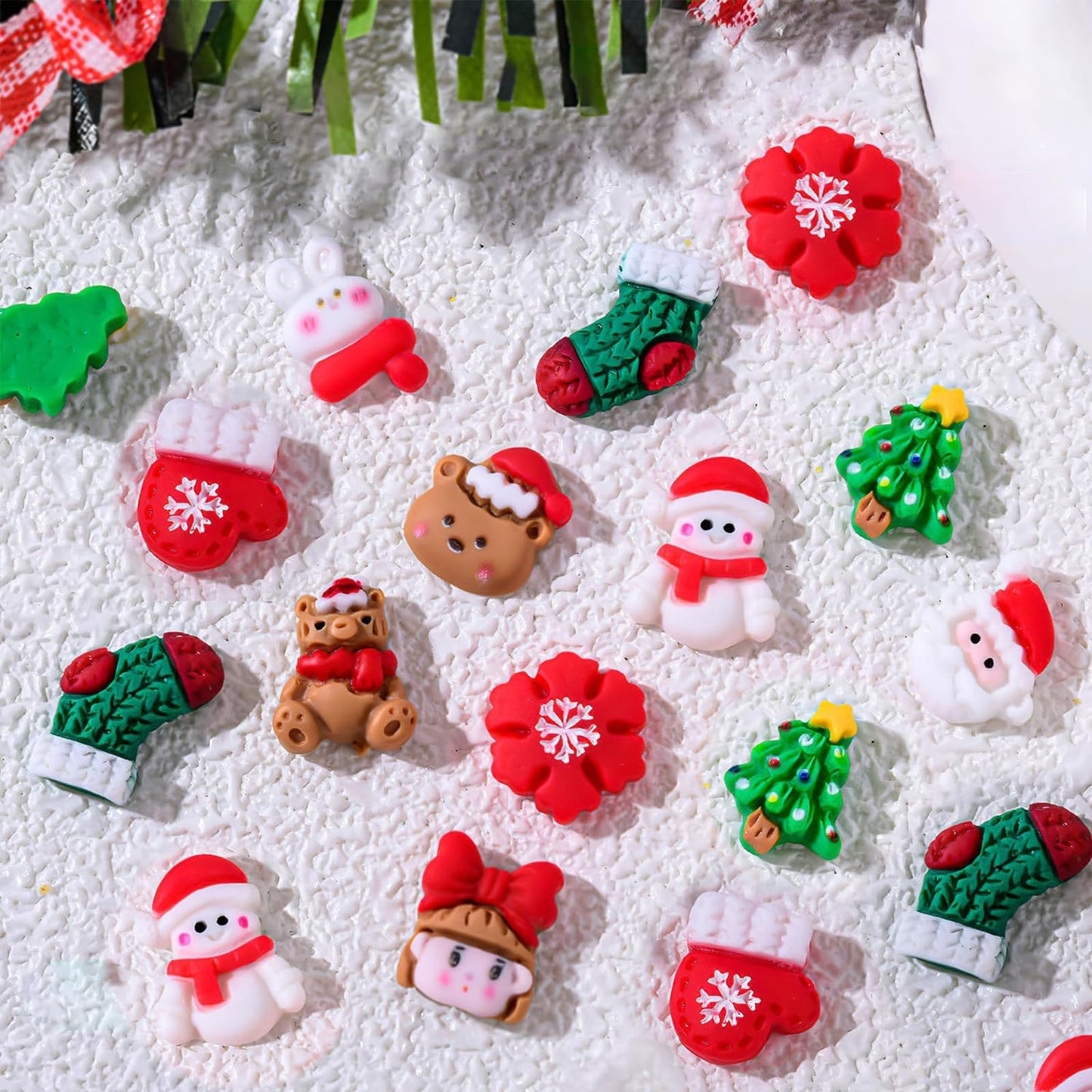 37PCS Christmas Nail Art Charms - Mixed 3D Resin Charms with Santa Claus, Elk, Xmas Tree, Gloves, Bells, Snowman Designs