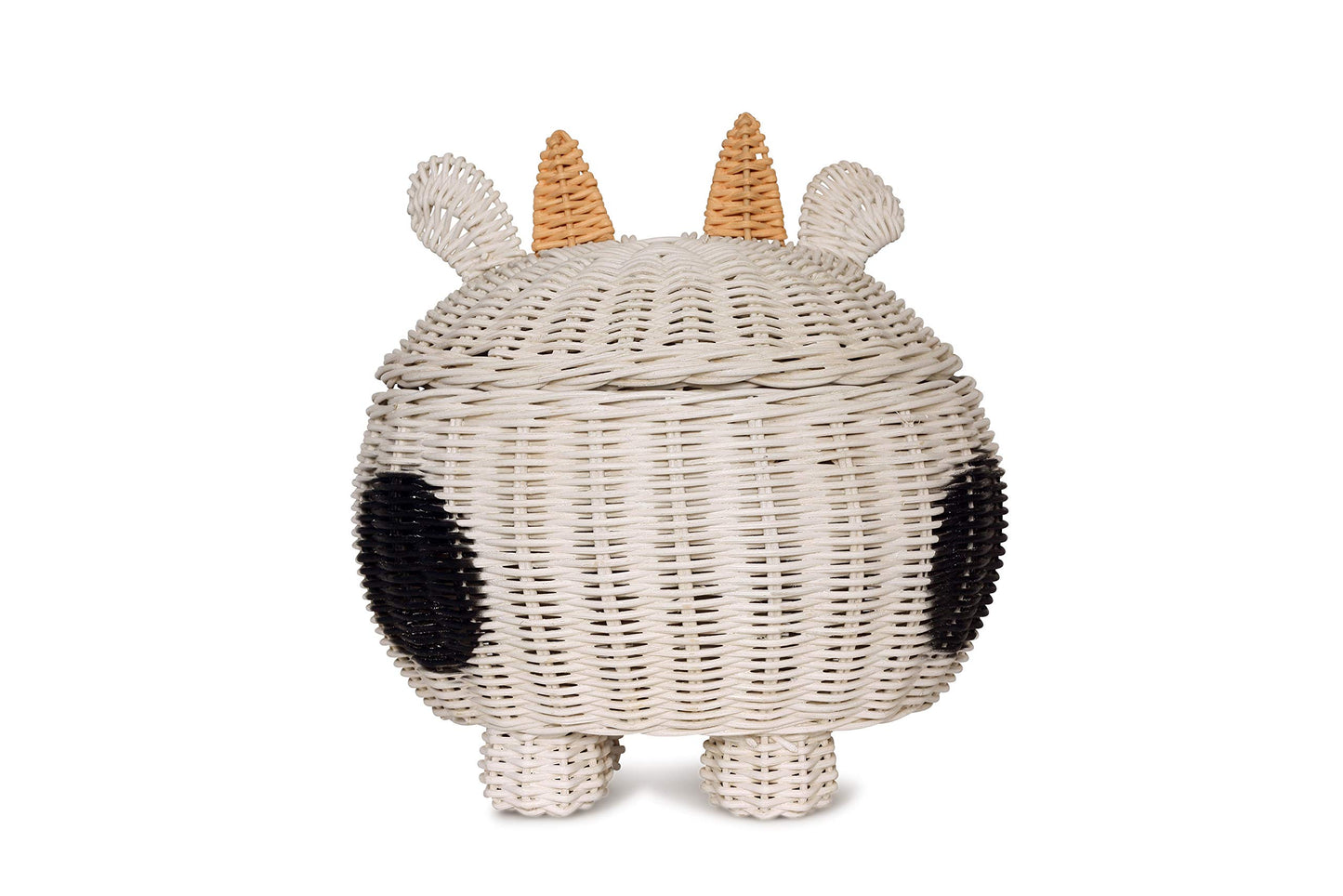 G6 COLLECTION Cow Rattan Storage Basket With Lid Decorative Bin Home Decor Hand Woven Shelf Organizer Cute Handmade Handcrafted Nursery Gift Animal…