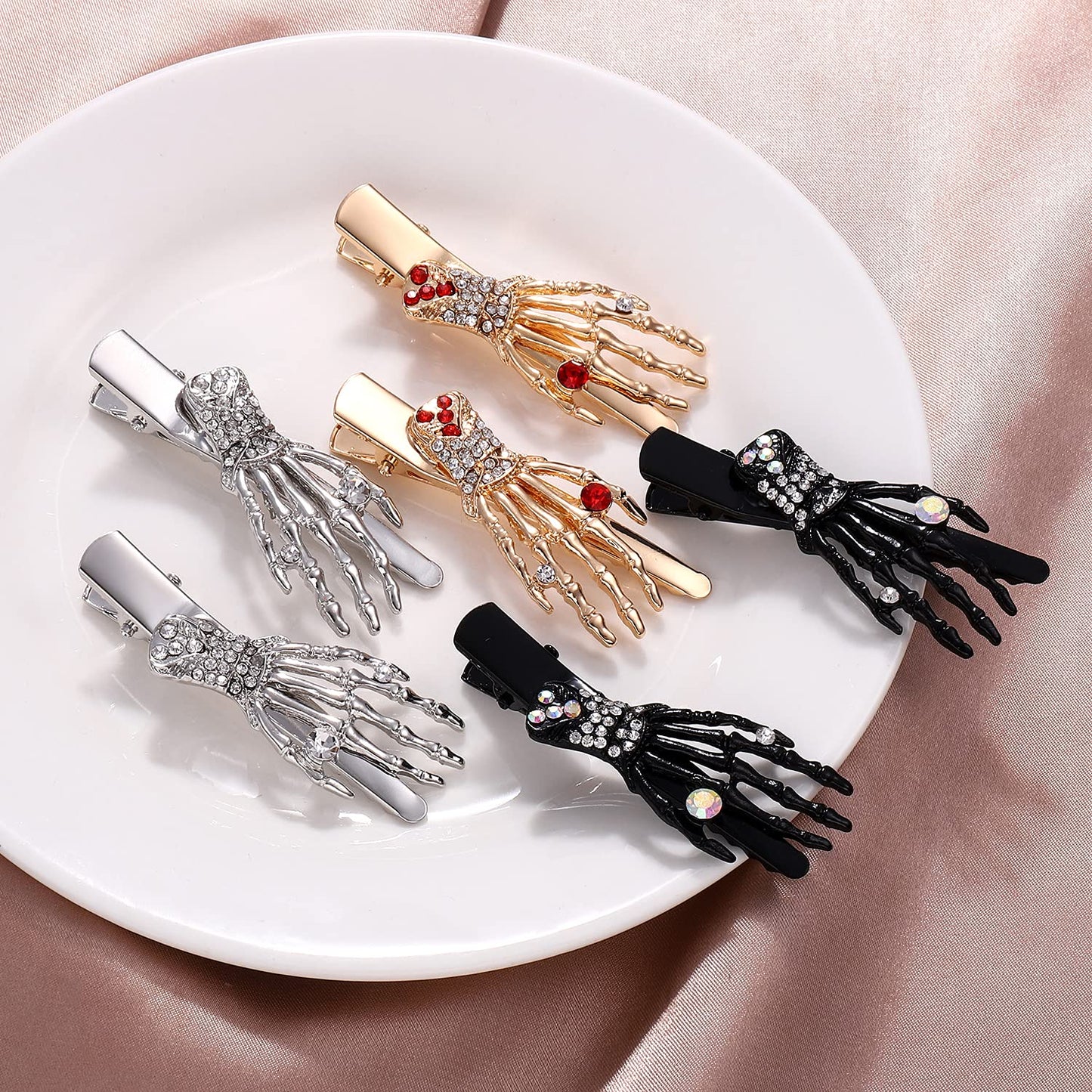 Halloween Hair Clips for Women Cute Candy Duckbill Hairpins Gothic Skeleton Hand Clips Halloween Hair Accessory for Costume Party Holiday Gift (Style