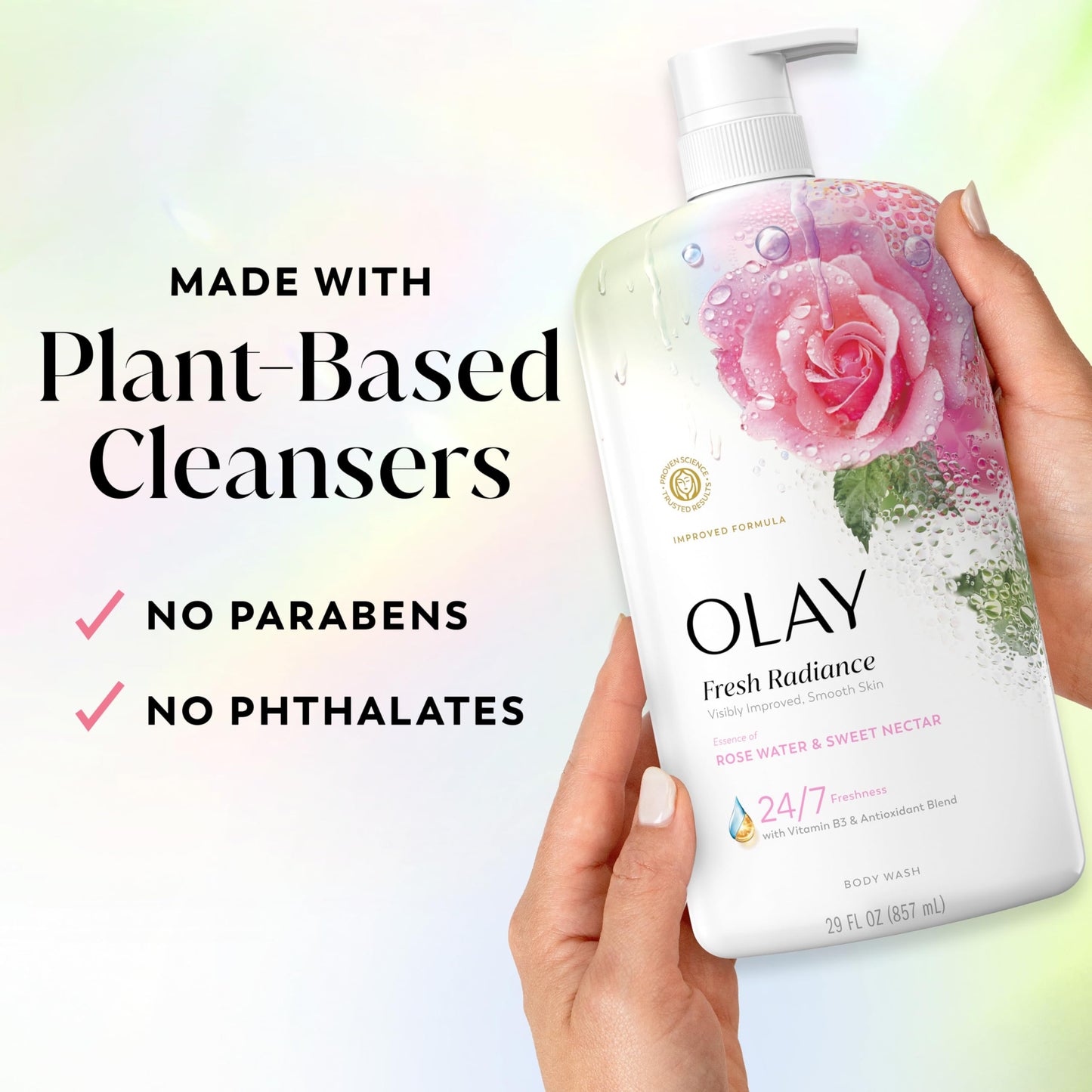 Olay Body Wash for Women, Fresh Radiance, 24/7 Skin-Loving Freshness, Visibly Radiant, Plant Based Cleansers, Vitamin B3 & Antioxidant Blend, All Skin