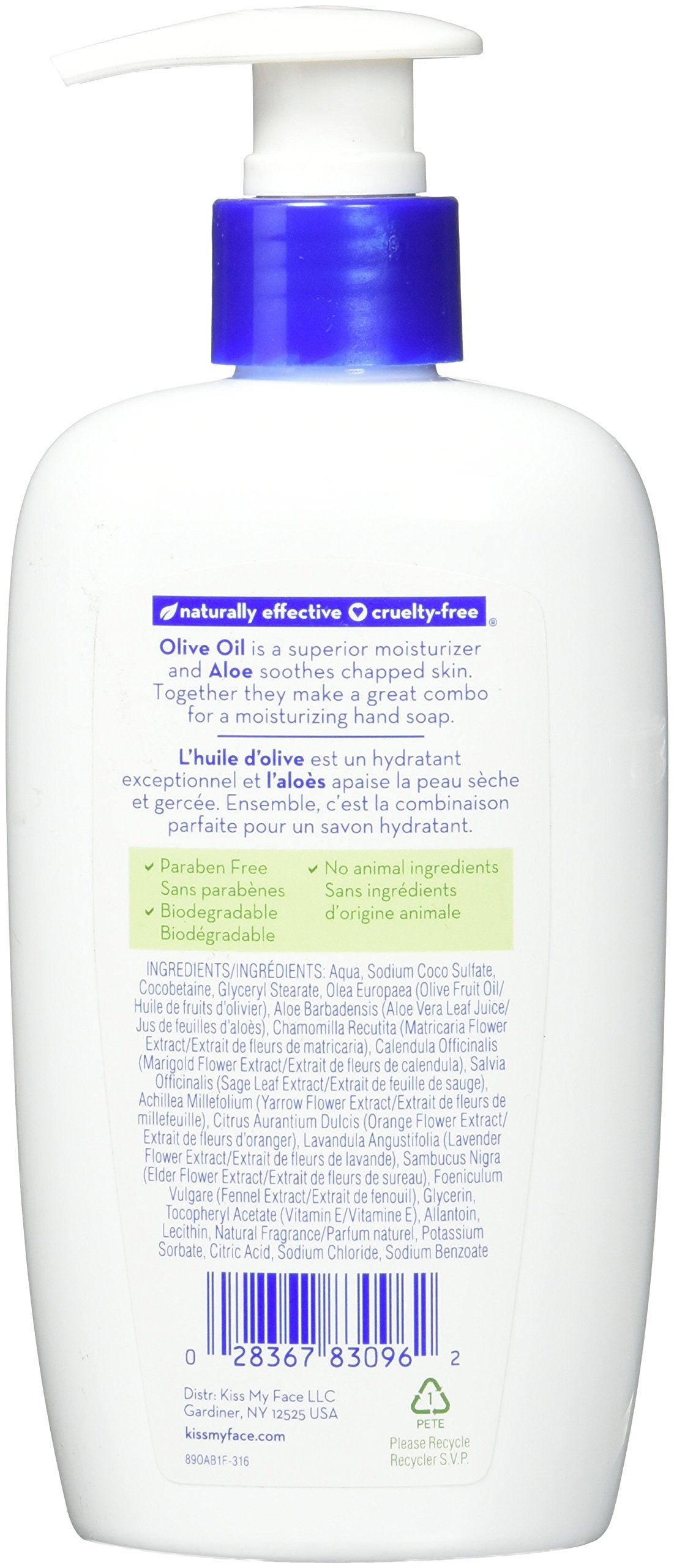 Kiss My Face Moisture Liquid Hand Soap Vegan and Cruelty Free Hand Wash Soap 9 fl oz Bottle with Pump Dispenser (Olive and Aloe, Pack of 1)