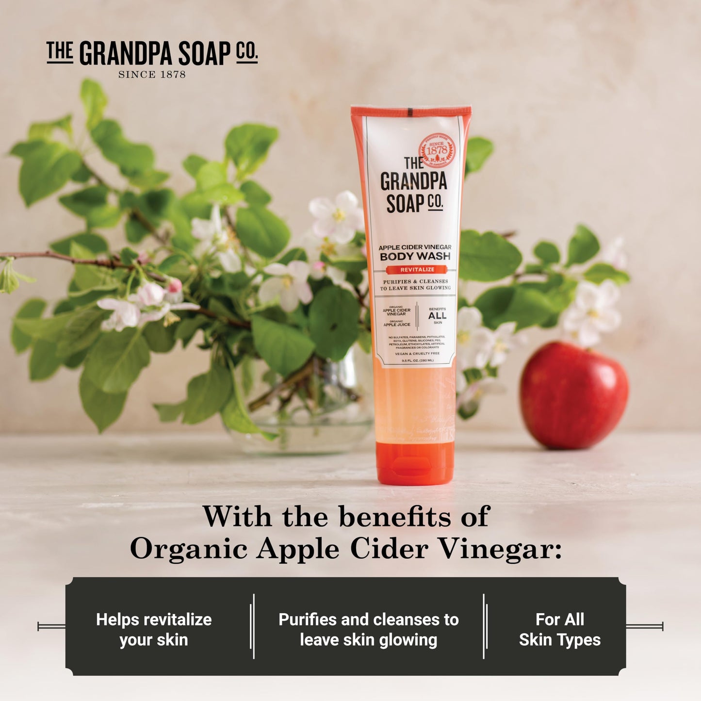 The Grandpa Soap Company Apple Cider Vinegar Body Wash - Purifies and Cleanses to Leave Skin Glowing, With Appl Cider Vinegar and Apple Juice, Helps