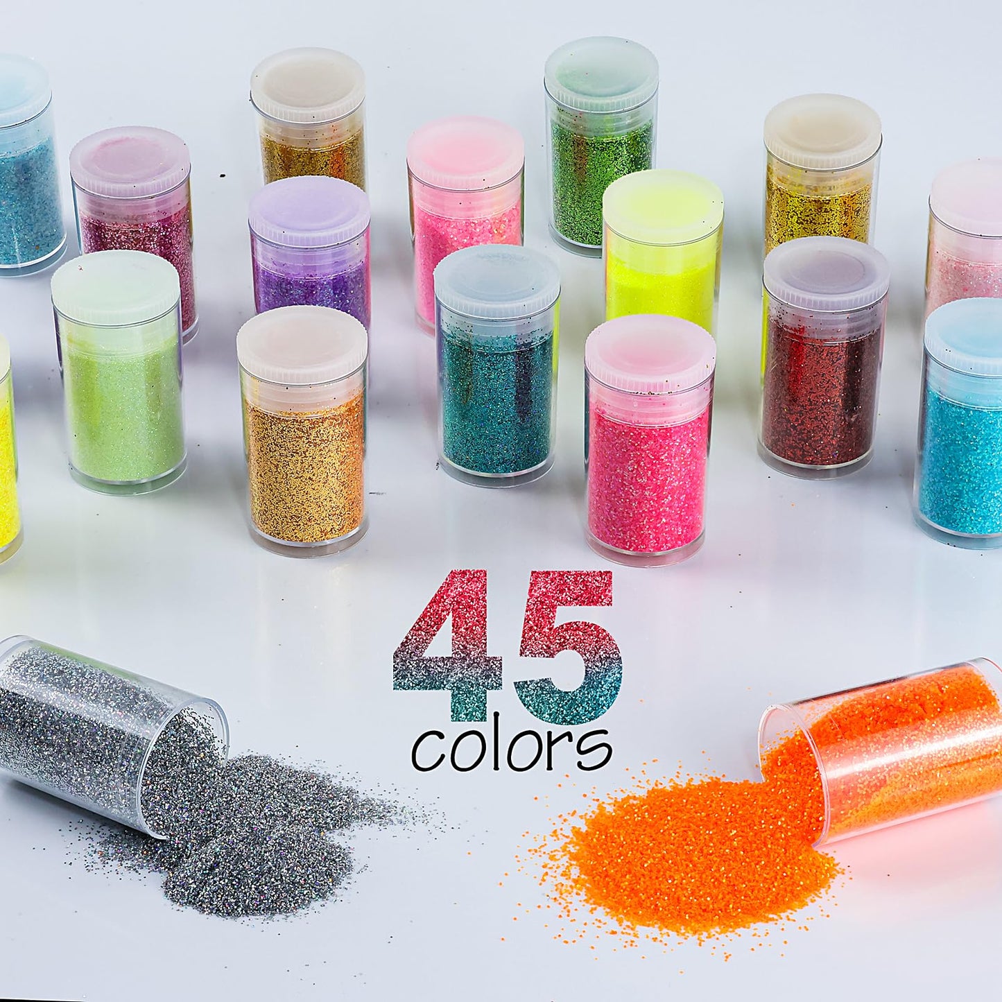 Ultra Fine Glitter for Nails, Set of 45 Colors, Extra Fine Resin Glitter Powder, Holographic & Iridescent Glitter for Epoxy Resin, Body Glitter