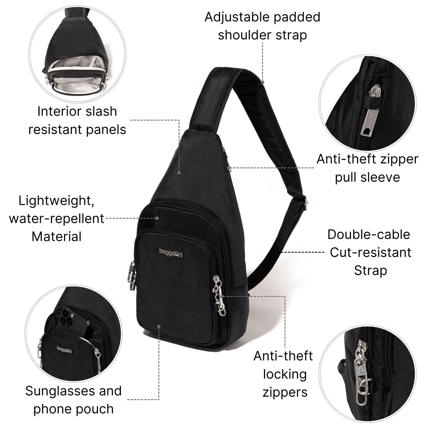 Baggallini Anti-Theft Daytripper Sling 7x12 Crossbody Bag Travel Safe