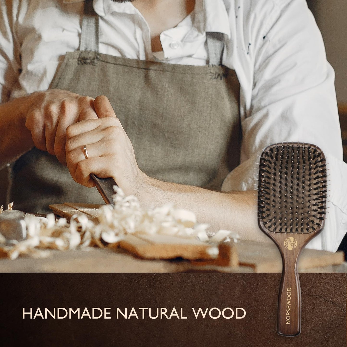 Norsewood Boar Bristle Hair Brush Set, Soft Bristle Detangler for Long, Short, Thin, Curly, Straight, or Wavy,Hairbrush for Enhancing Shine,Great