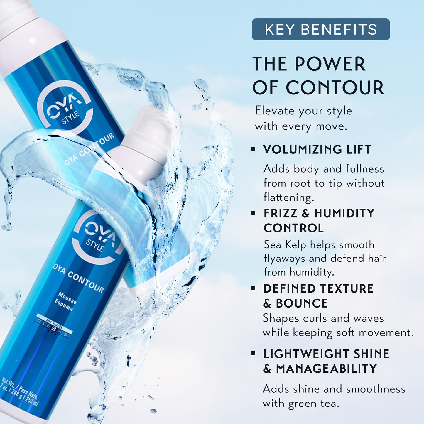 OYA CONTOUR Moisturizing Hair Mousse - Nourishing Volumizing Styling Foam for Curly & Wavy Hair - Defines Curls, Smooths Frizz, Boosts Shine & Bounce