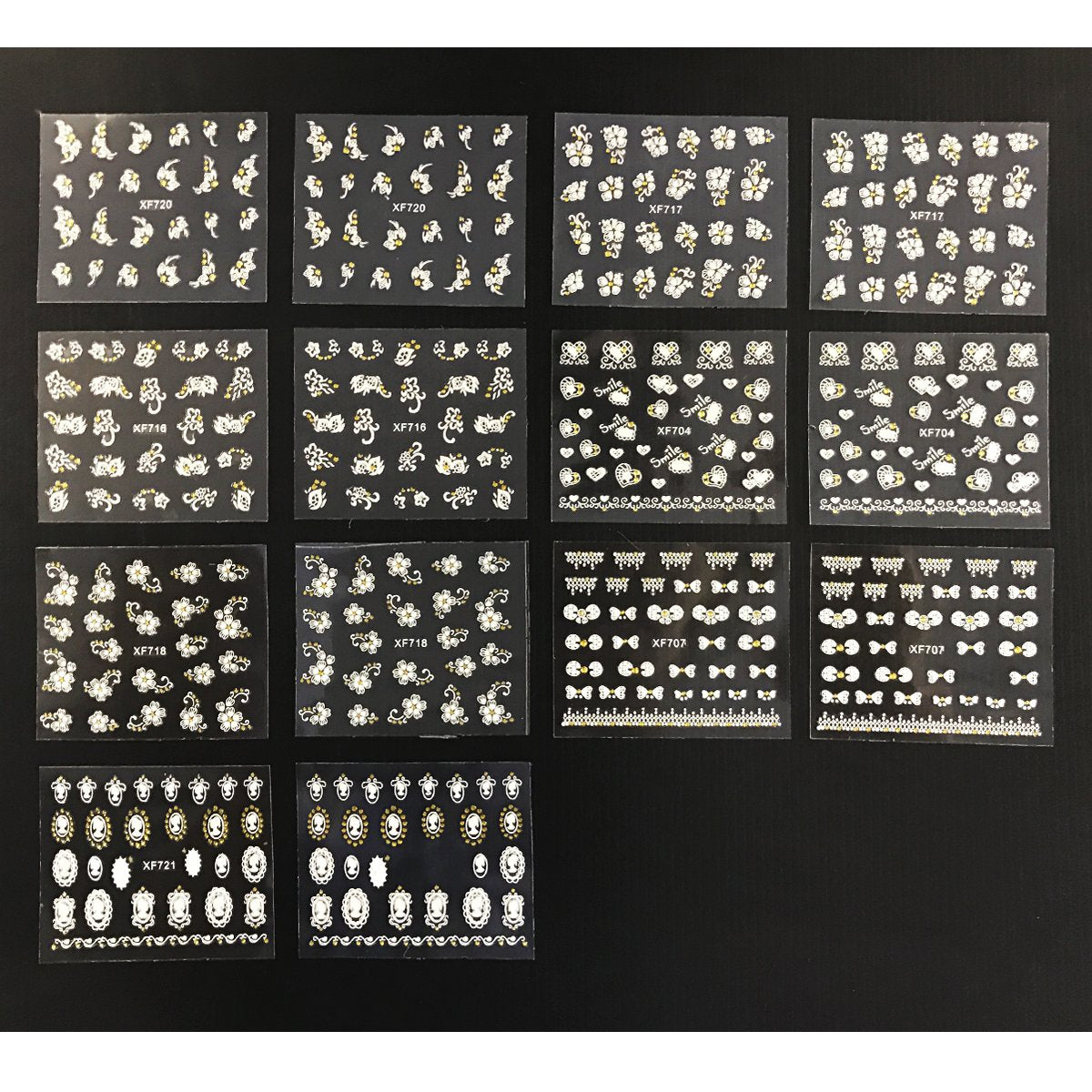 Wrapables A70194_a White with Gold Rhinestones Nail Art Stickers 3D Nail Decals (50 Sheets), Flowers, Bows, & Butterflies Nail Art Stickers (50