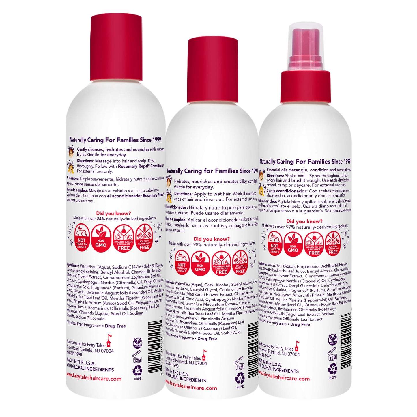 Fairy Tales Rosemary Repel Daily Kids Shampoo, 12 fl oz., Conditioner, 8 fl oz. & Conditioning Spray, 8 fl oz. Star Trio- Kids Like the Smell, Lice Do