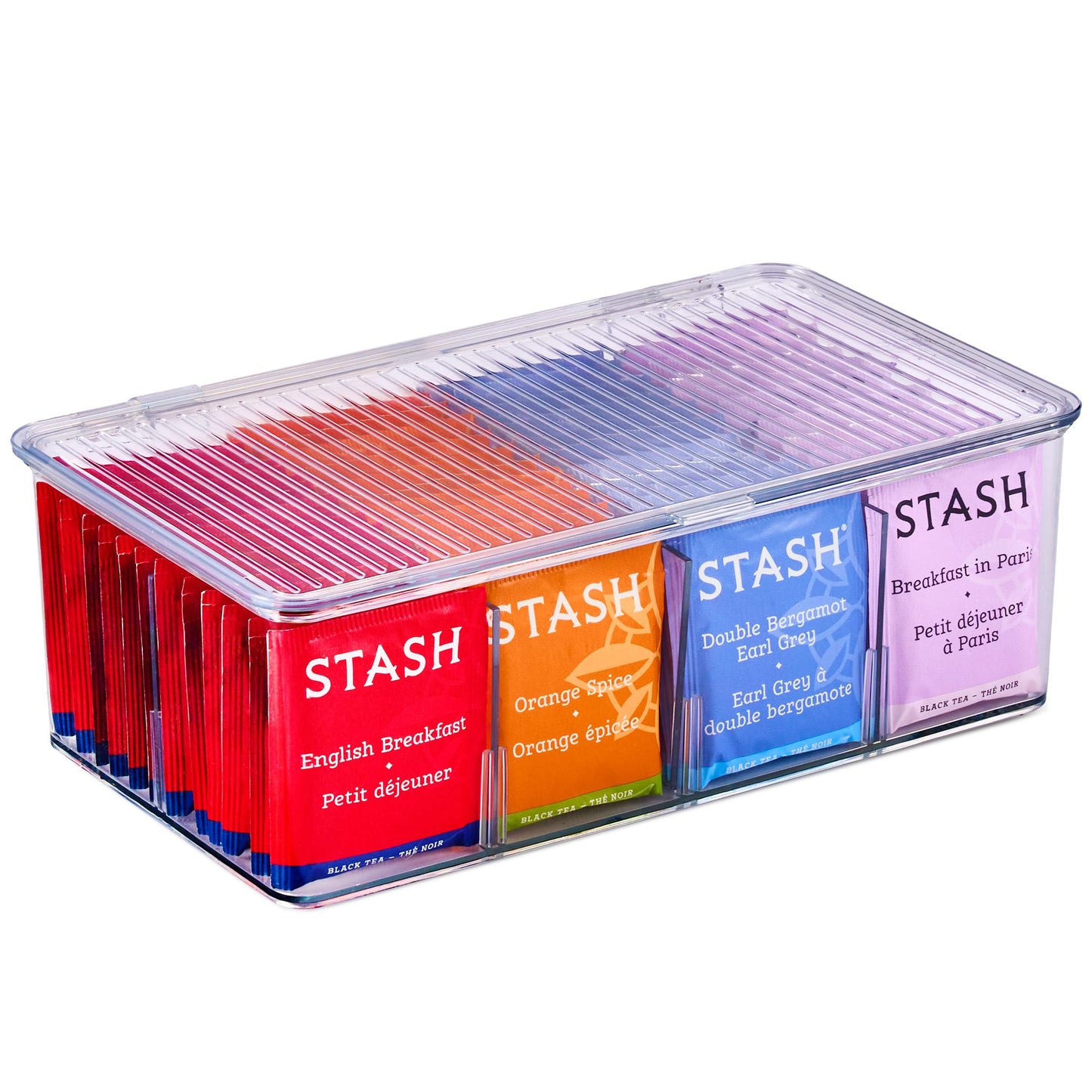 Sorbus 2 Pack Tea Bag Organizer Bins w/Lids & 4 Removable Dividers, Clear Plastic Food Packet Snack Organizer, Stackable Pantry Organization, Kitchen…