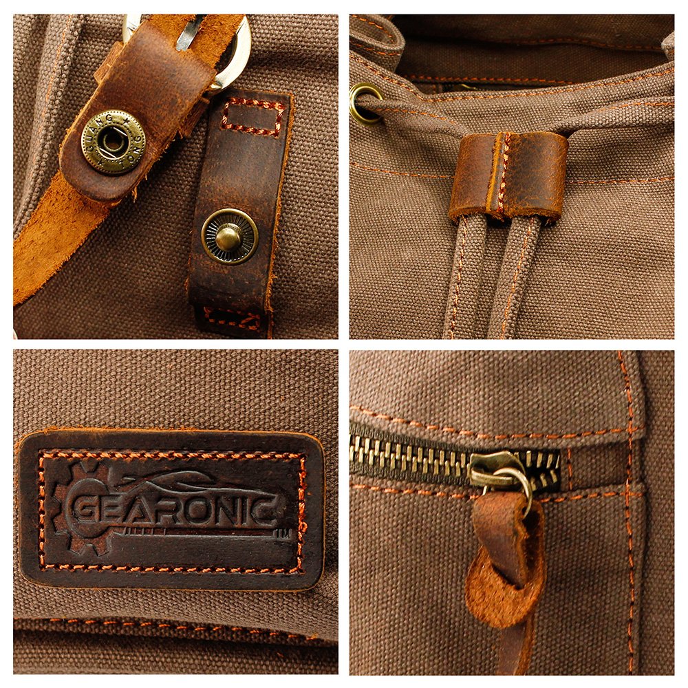 GEARONIC Vintage Canvas Backpack, Casual Daypack Backpacks for Men Women, 15inch Laptop Bag Travel Hiking Camping Rucksack - Brown