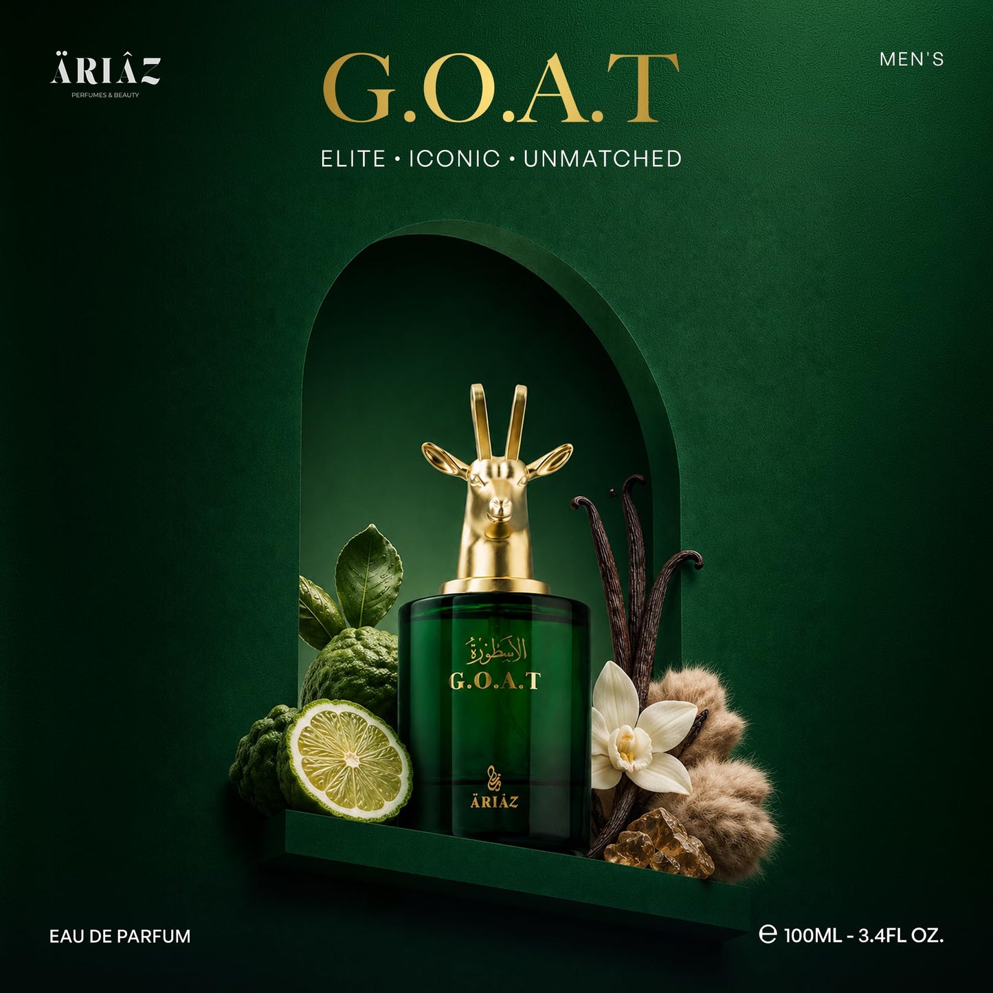 ARIAZ GOAT Men’s Eau De Parfum - Addictive Warmth & Smoky Depth with Orange Blossom, Bergamot, Cinnamon, Vanilla, Woods & Musk - Long Lasting Oil Beauty & Personal Care ARIAZ