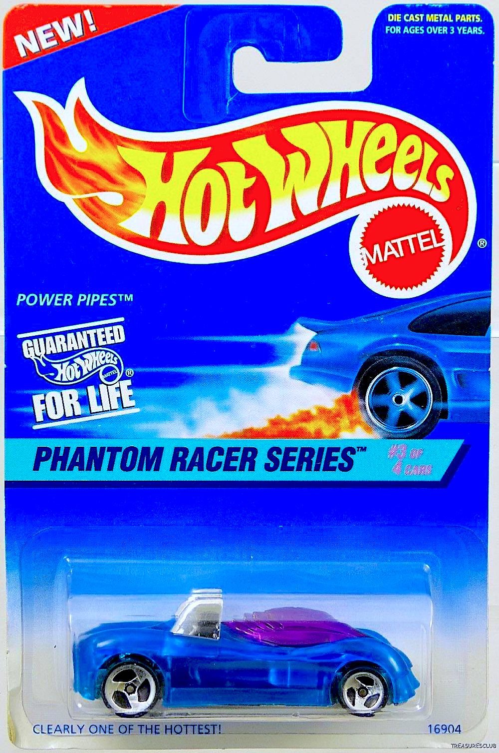 Mattel Hot Wheels 1997 Power Pipes Diecast Vehicle Collector #531 Phantom Racer Series 3 of 4 | Clear Blue Body Purple Tinted Windows Chrome Metal…