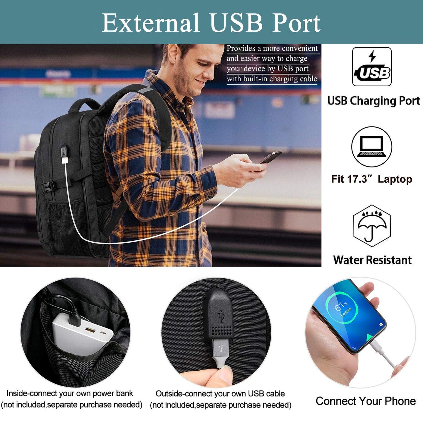 Extra Large Backpack for Men 50L,Water Resistant 17.3 inch Travel Laptop Backpack with USB Charging Port,TSA Friendly Big Business Anti Theft Computer Bag Work College School Bookbags Gifts,Black