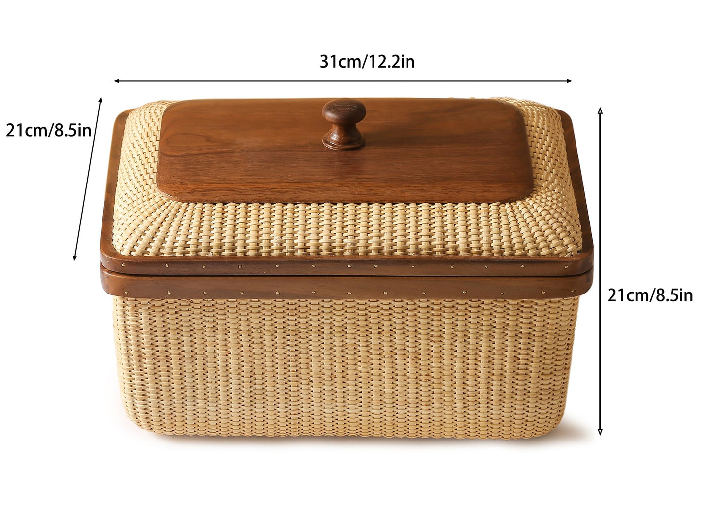Teng Tian Cane-on-cane weave Storage Basket Box with Lid Multifunctional Storage Organiser Storage Basket Organizer Baskets Rectangular Boxes Woven