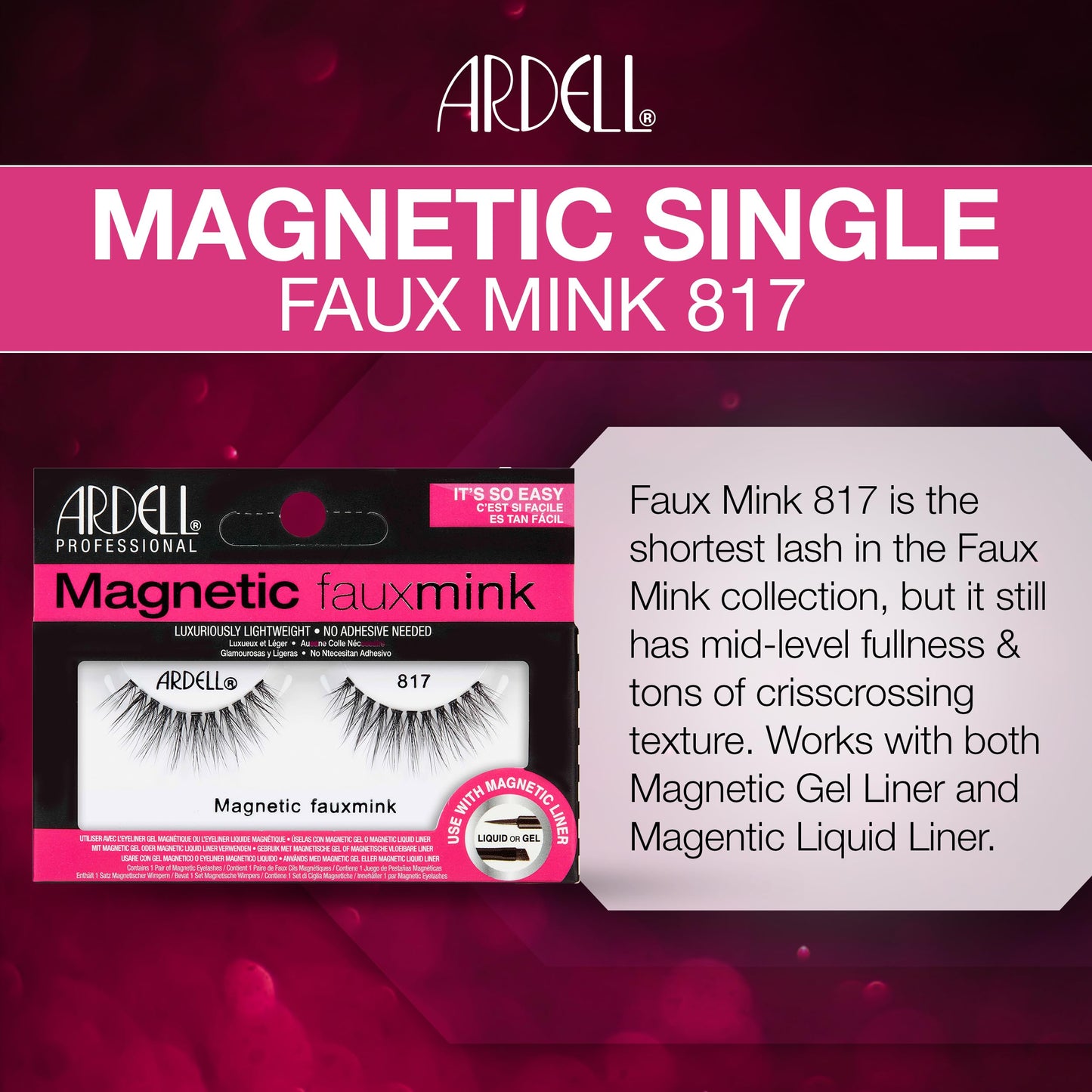 Ardell Magnetic Eyelashes Faux Mink False Eyelashes 817 - No Glue Needed Lashes Magnetic Lashes with Natural Look Wispy Volume, 1 Pack