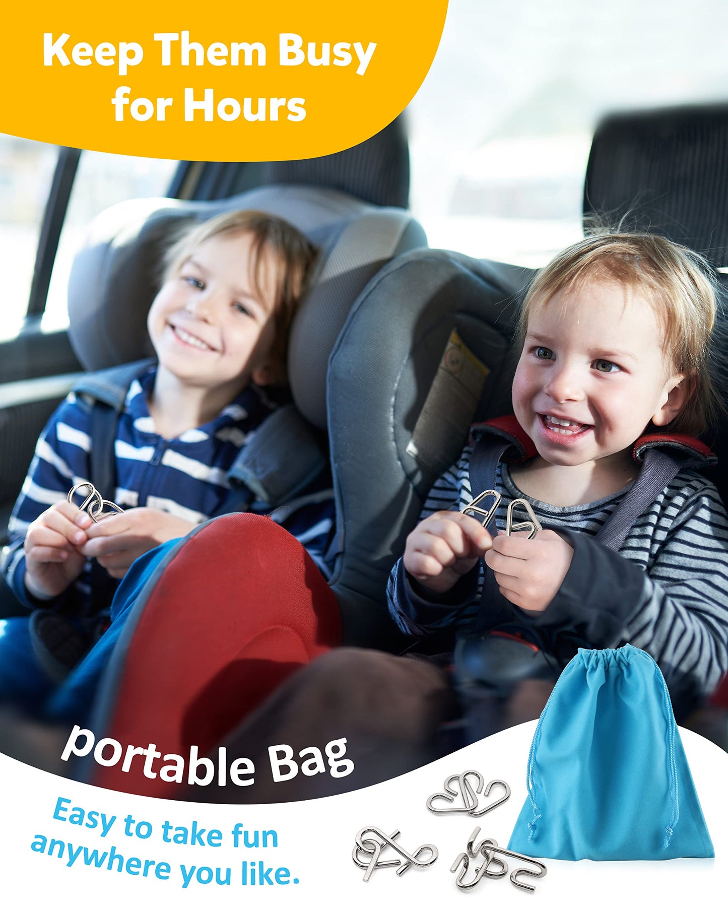 Coogam Metal Wire Puzzle Set – 16 Brain Teasers with Pouch, IQ Test Disentanglement, Interlock & Unlock Game, Magic Trick Toy for Kids & Adults