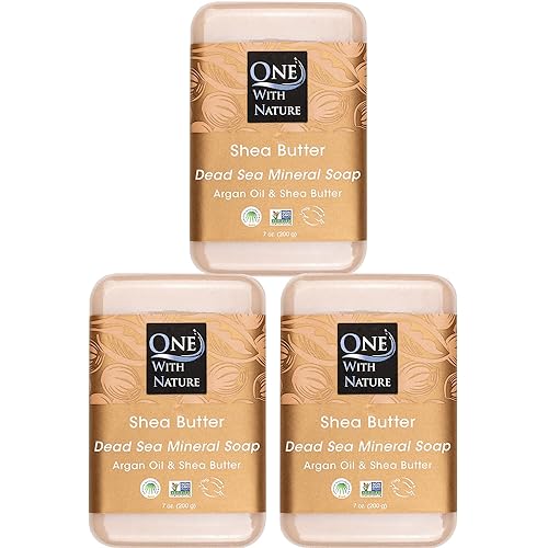 One With Nature Dead Sea Salt Shea Butter Soap 7oz 3-Pack - Purifying and Exfoliating Soap Bar with Dead Sea Minerals for Face & Body, for Men & Women