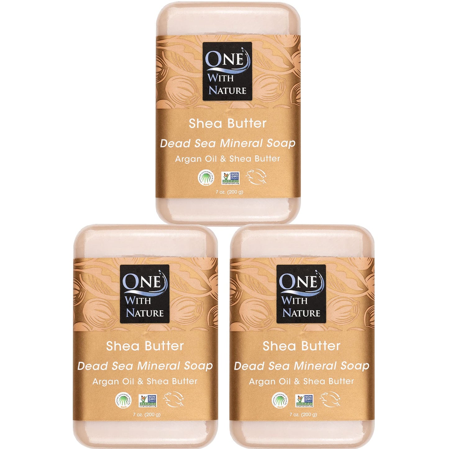 One With Nature Dead Sea Salt Shea Butter Soap 7oz 3-Pack - Purifying and Exfoliating Soap Bar with Dead Sea Minerals for Face & Body, for Men & Women