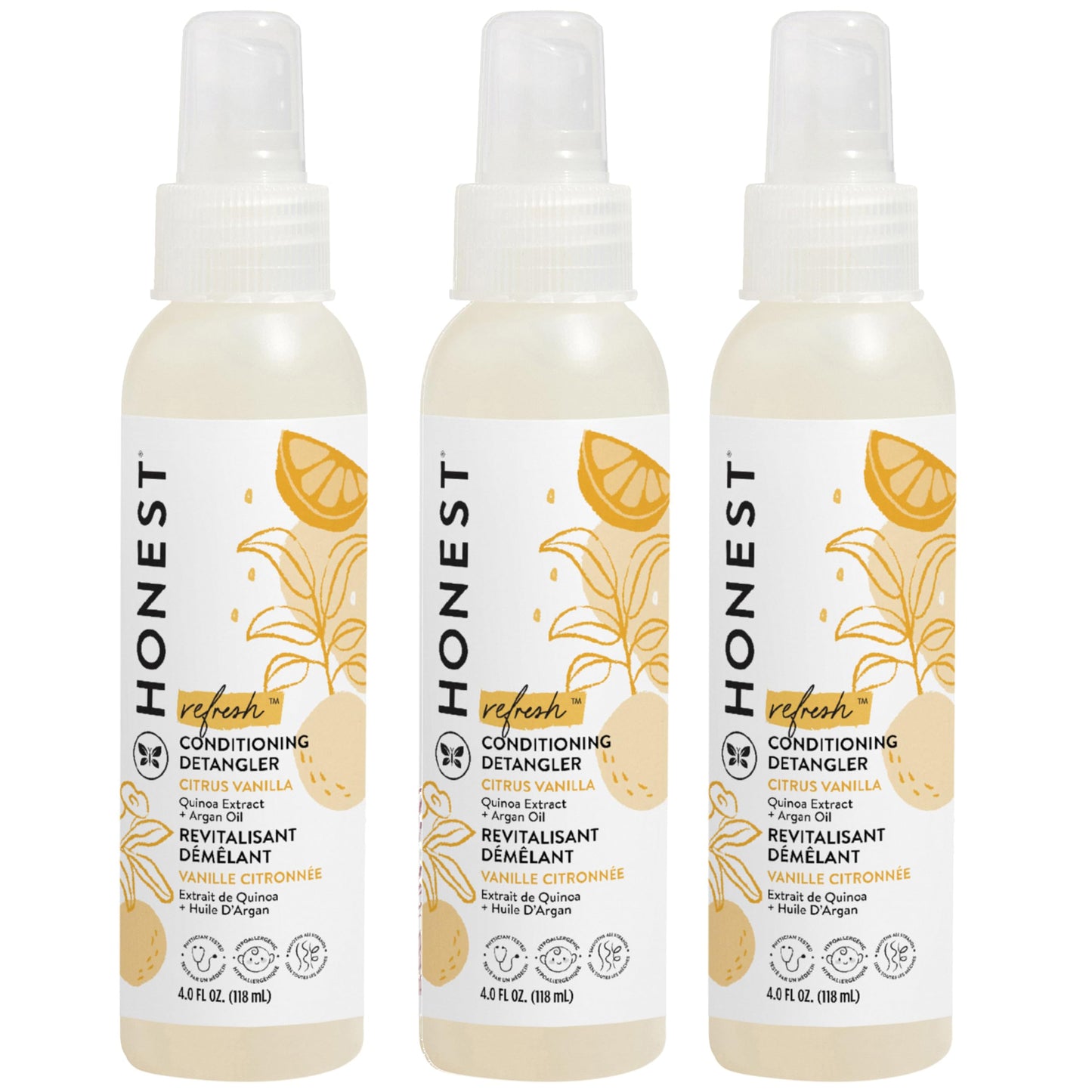The Honest Company Conditioning Hair Detangler 3-Pack Leave-in Conditioner and Fortifying Spray, Tear Free Cruelty-Free, Hypoallergenic, Citrus