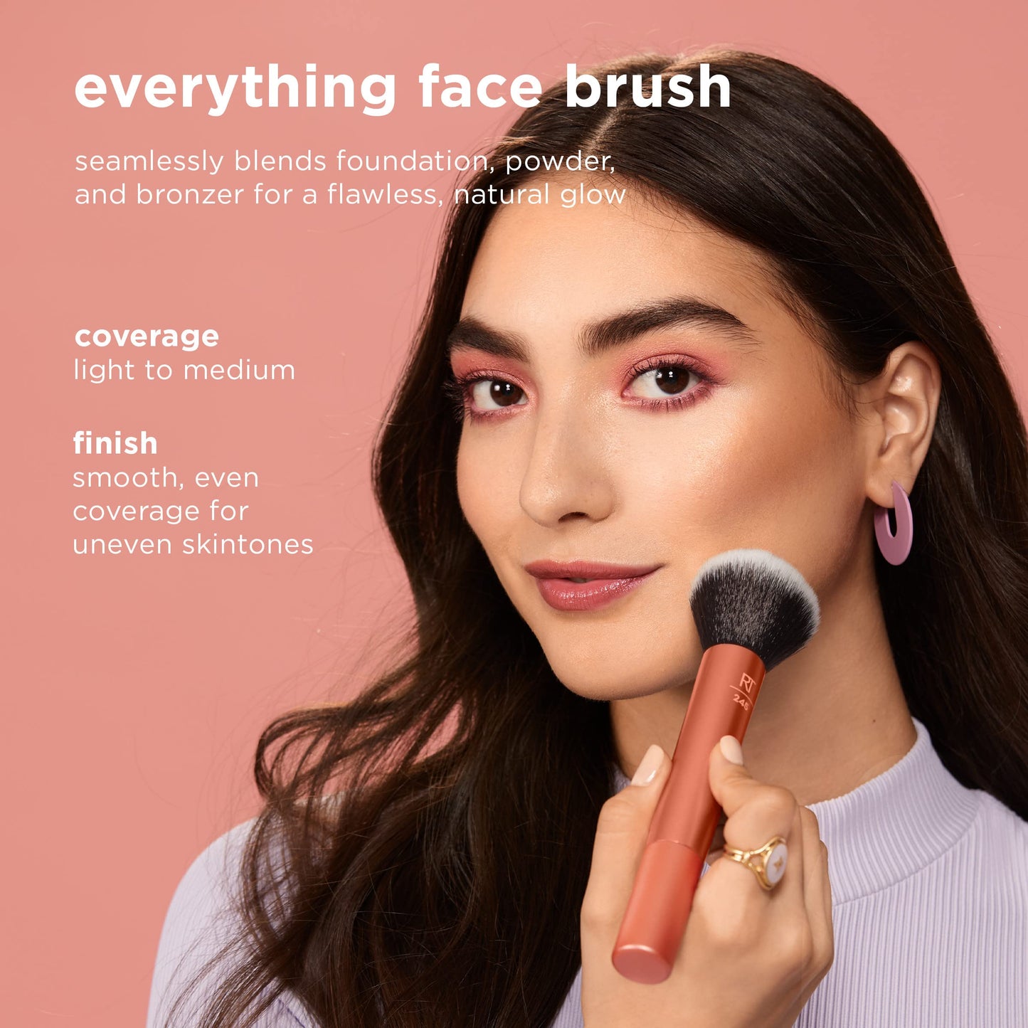 Real Techniques Everything Face Makeup Brush, Flawless Finish, Streak Free Makeup Application, For Foundation, & Powder Makeup Application, Fluffy