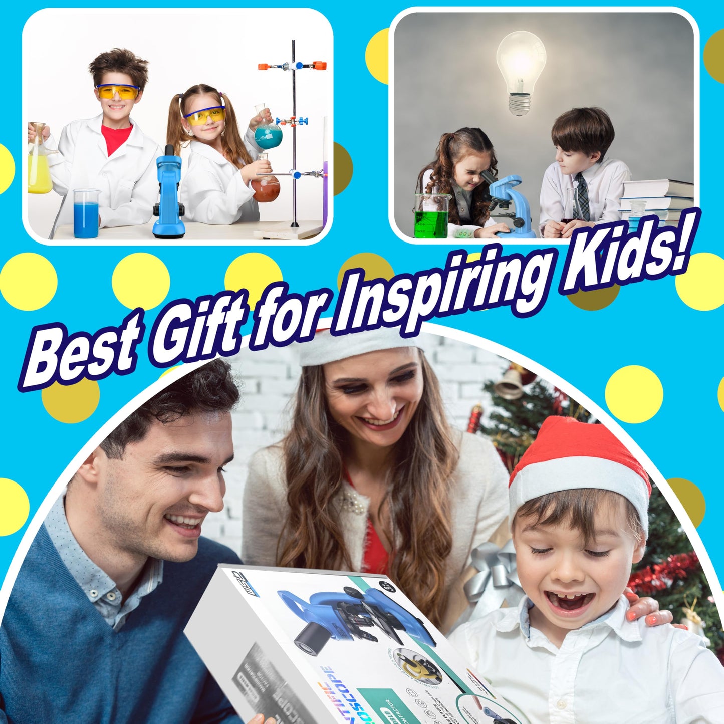 Kids Microscope Kit – 40x-1600x Beginner STEM Science Set with LED Light, Prepared Slides & Tools, Educational Toy for Ages 6–12