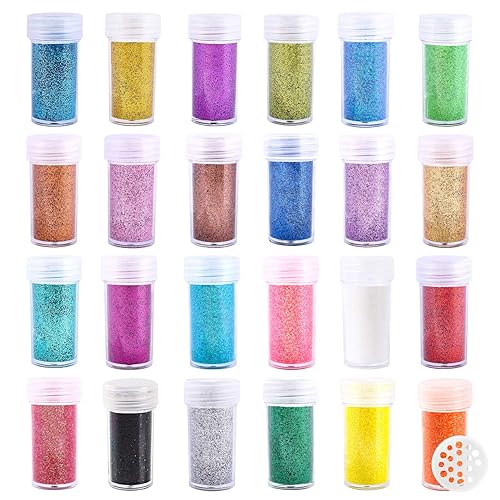 Extra Fine Glitter, Set of 24 Colors Nail Arts Face Hair Eye Lip Gloss Makeup Glitter, Slime,Tumbler and Epoxy Resin Crafts Loose Powder Shaker