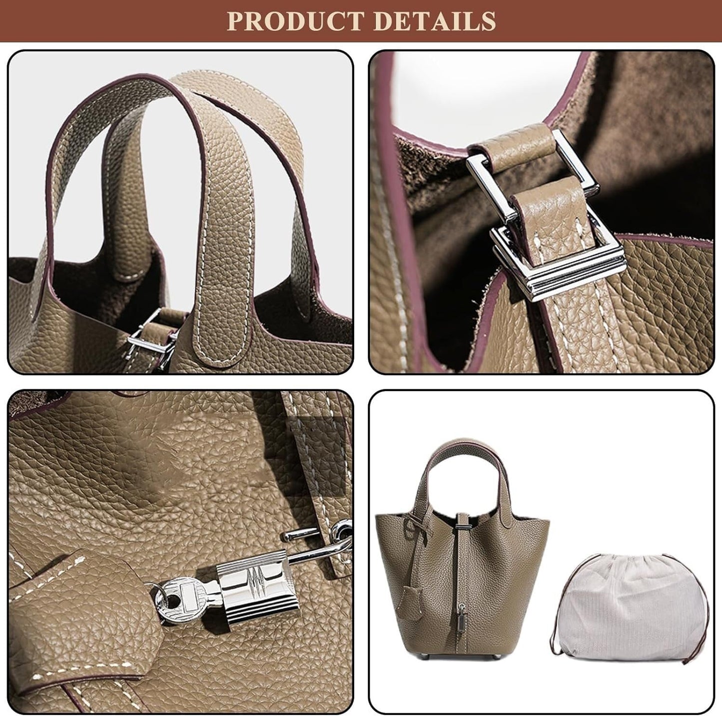 ADPWRL Genuine Leather Soft Bucket Bag for Women Fashion Lock Design Handbags Vegetable Basket Satchel with Top Handle Bags, Black (Silver Lock)