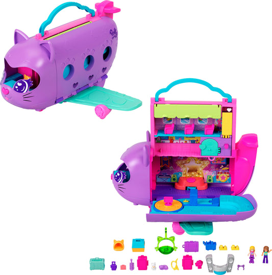 Polly Pocket Dolls and Playset, Kitty Airways Airplane, Travel Toy with 2 Micro Dolls and Pet, Spinning Stage and Accessories (Amazon Exclusive)