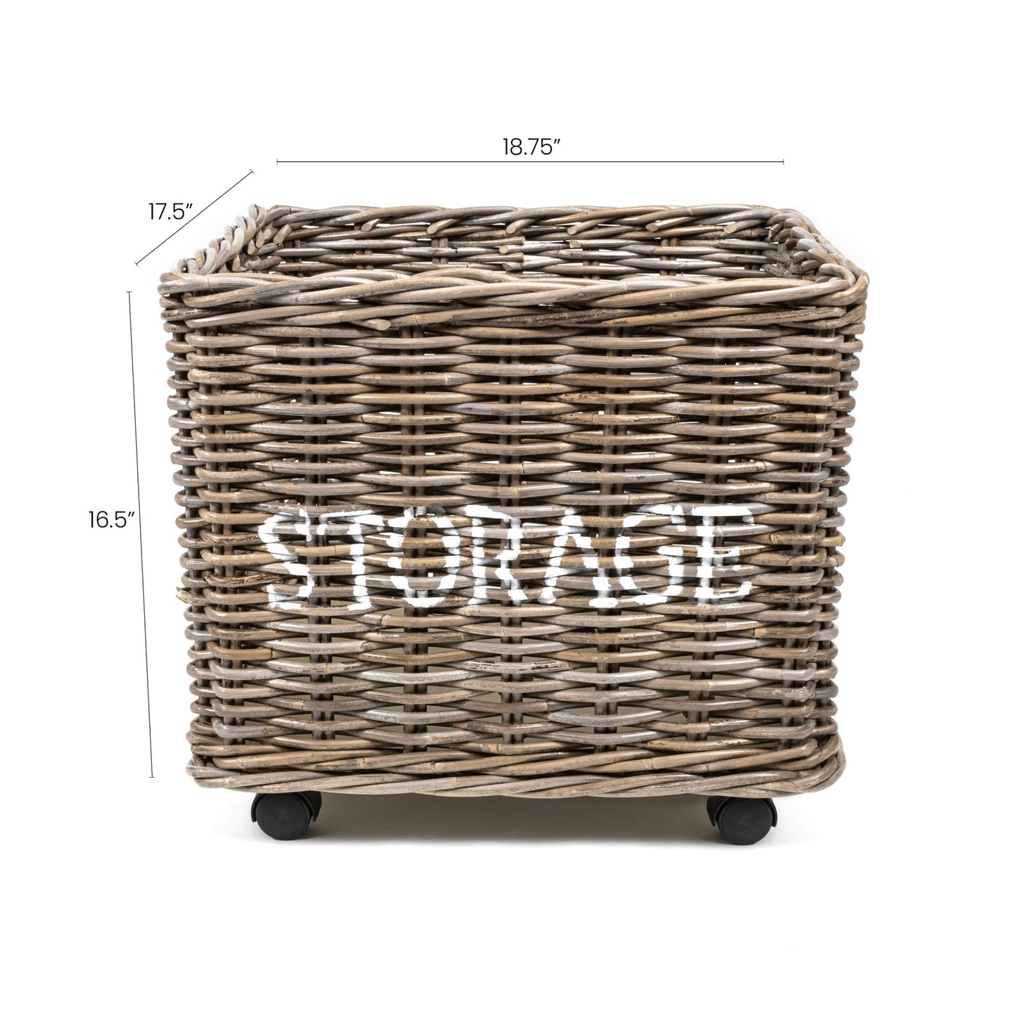 happimess BSK1001A Yael Coastal Hand-Woven "STORAGE" Rattan Basket with Wheels and Handles for Storage and Decoration in Bedroom, Living Room…
