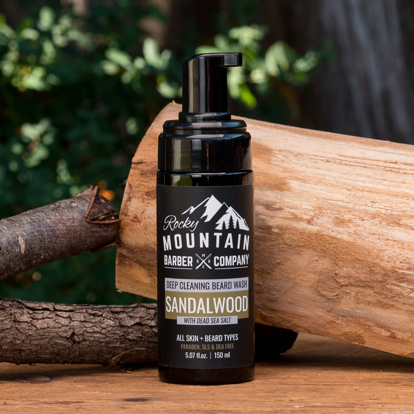 Rocky Mountain Barber Company Foaming Sandalwood Beard Wash - With Sandalwood Essential Oil, Vitamin B5 & Dead Sea Salt - 5 oz