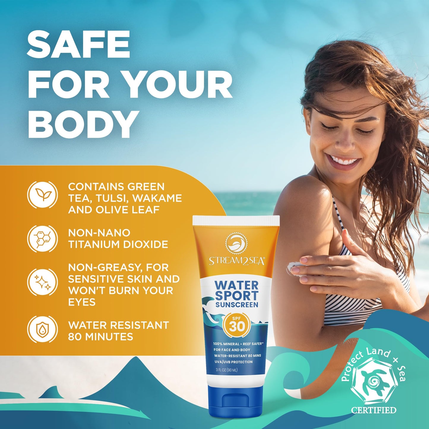 STREAM 2 SEA 6 Pack Natural Travel Sized Toiletries, 1oz Paraben Free Sample Size Shampoo, Conditioner, Lotion, Mineral Sunscreen SPF 20 and SPF 30