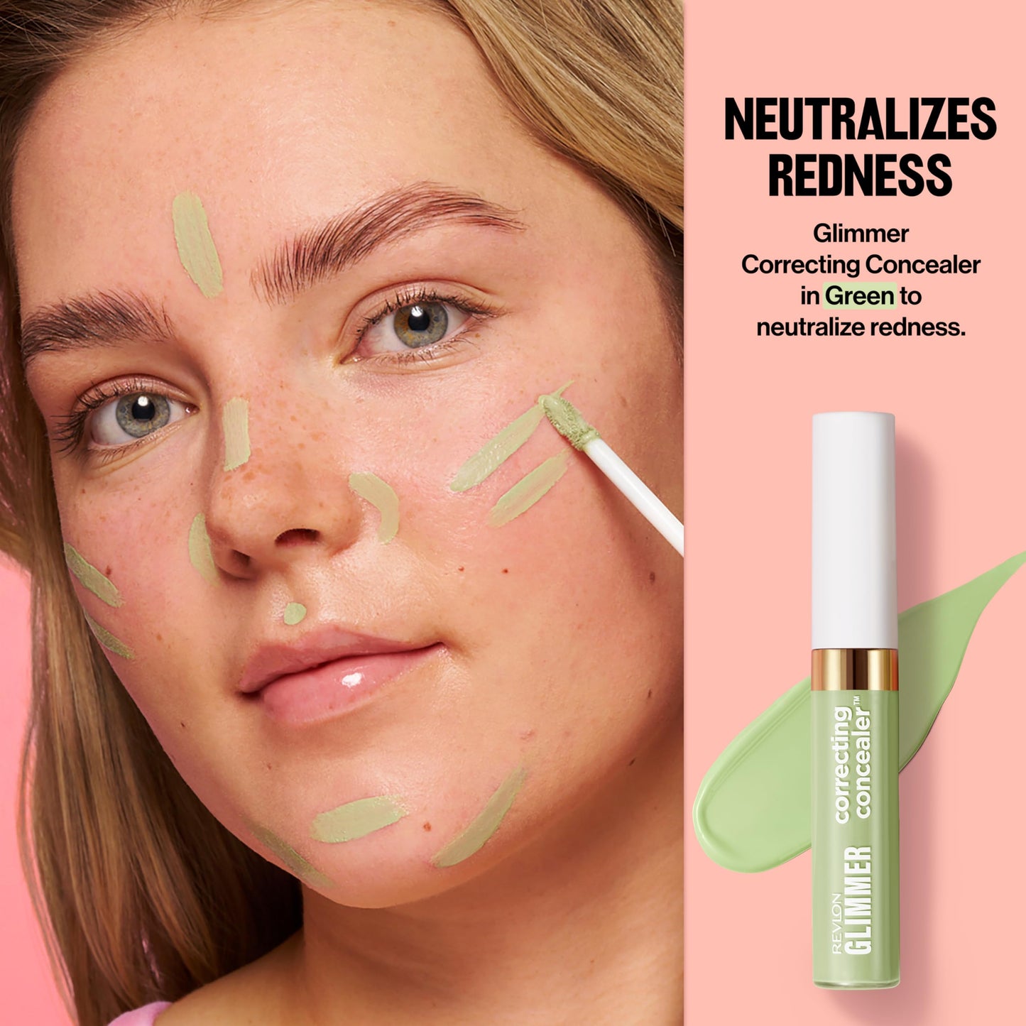 Revlon Glimmer Correcting Concealer, Liquid Under Eye Makeup, Made with Caffeine, Vitamin C, & Stevioside, 100 Green, 0.3 fl oz