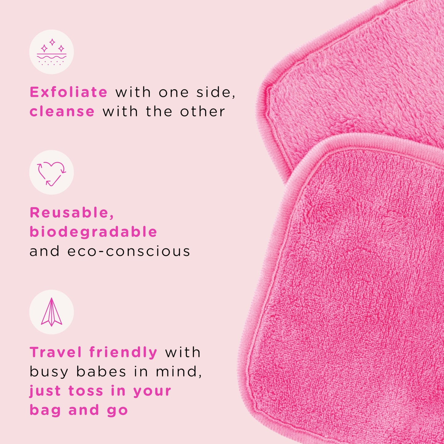 ERASE YOUR FACE Reusable Makeup Remover Cloths - Microfiber Face Towels to Cleanse & Remove Makeup - Water Activated for Sensitive Skin - Pink & Black