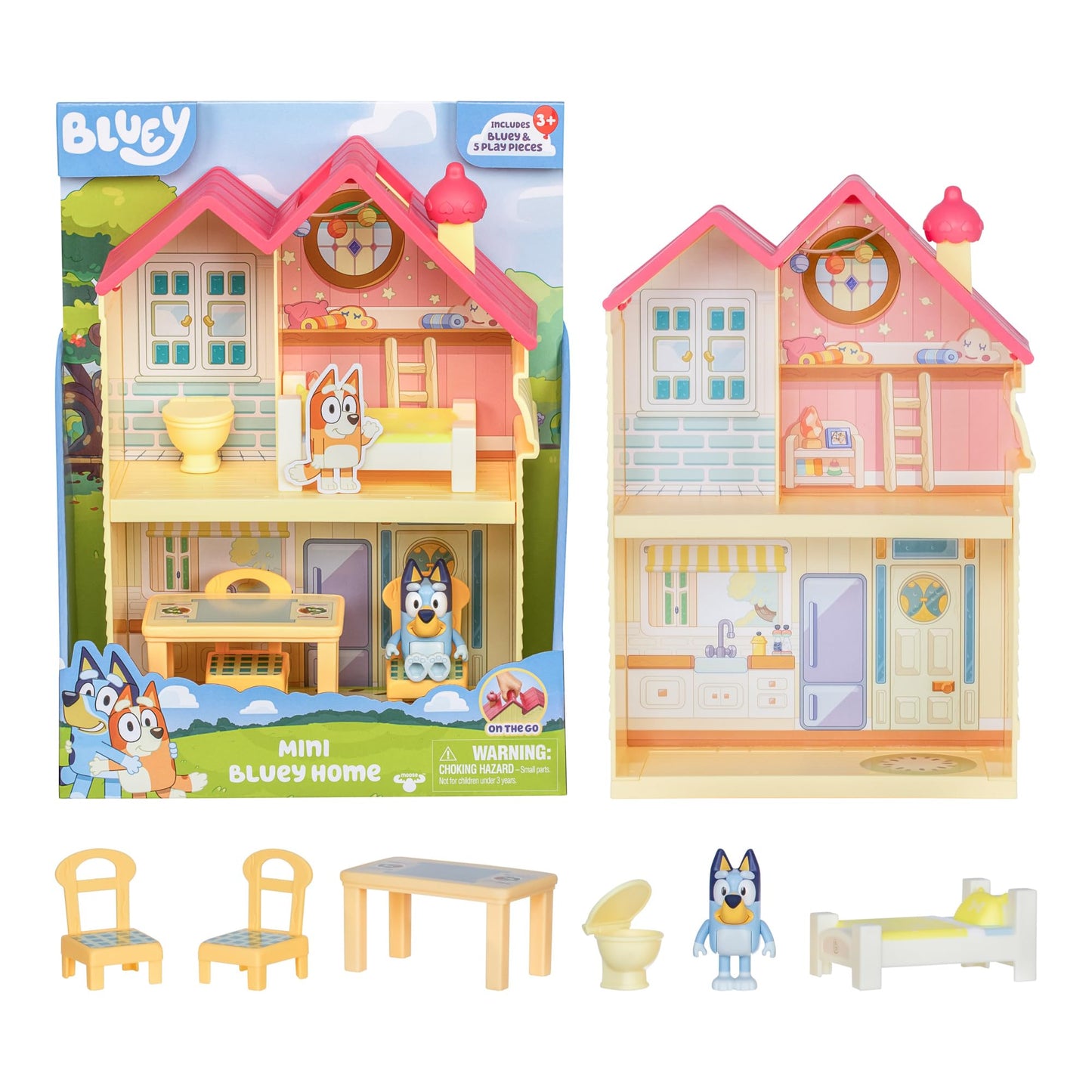 Bluey Mini Home Playset | Compact House Playset with Carry Handle | Three Different Rooms | Kitchen, Bedroom and Bathroom | Includes Figure with 5…
