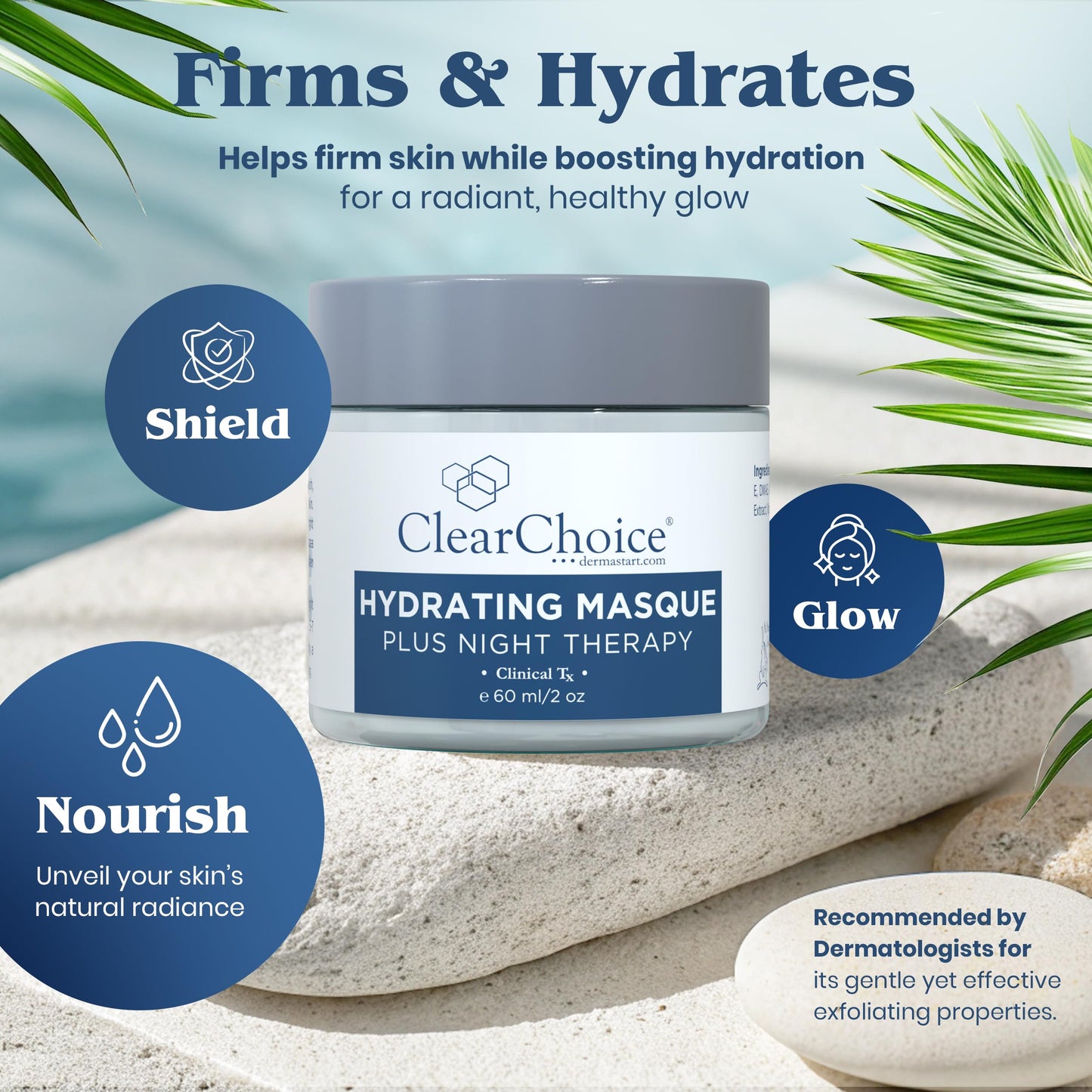Clear Choice Hydrating Masque + Night Therapy, Rehydrating & Repairing Treatment for All Skin Types, Rosacea Relief & Post-Procedure Care, 2oz